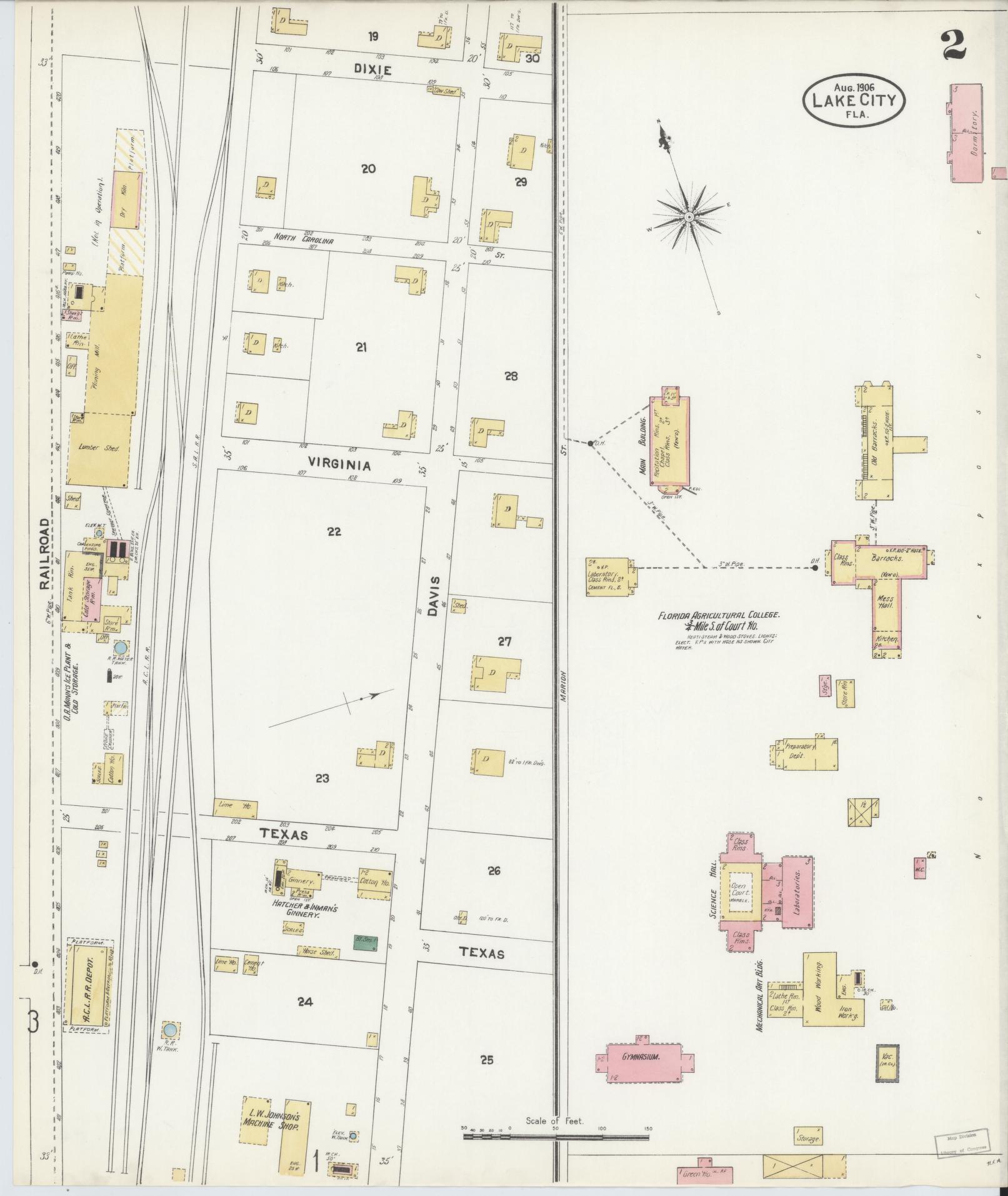 Sanborn Fire Insurance Map from Lake City, Columbia County, Florida (1906), Sheet #0002 - Historic Sanborn Fire Insurance Map Print, vintage old map wall art, antique decor, genealogy gift, Florida Florida map