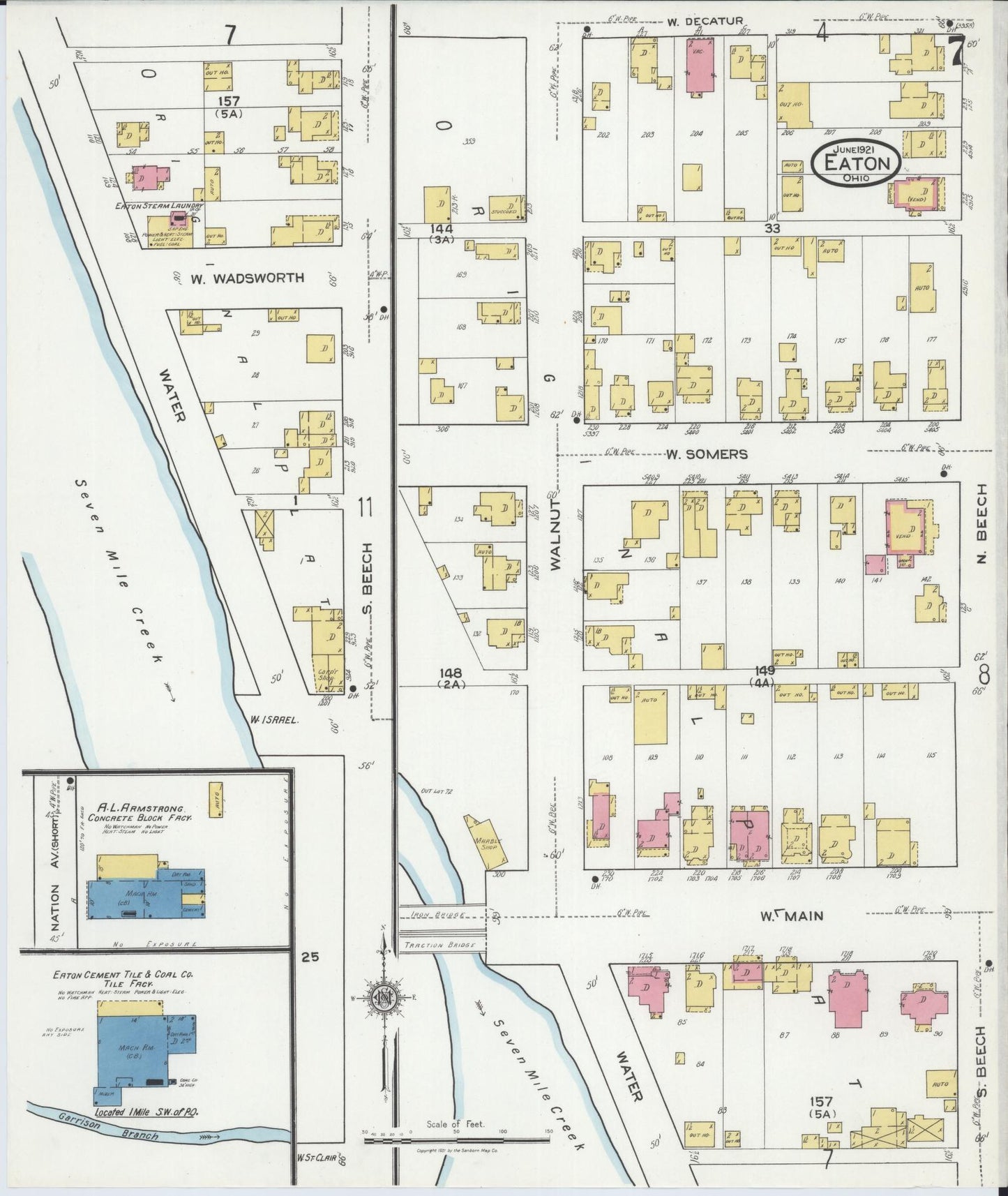 Sanborn Fire Insurance Map from Eaton, Preble County, Ohio (1921), Sheet #0007 - Complete Map Set gallery image, historic Sanborn map, vintage wall art, Ohio Ohio