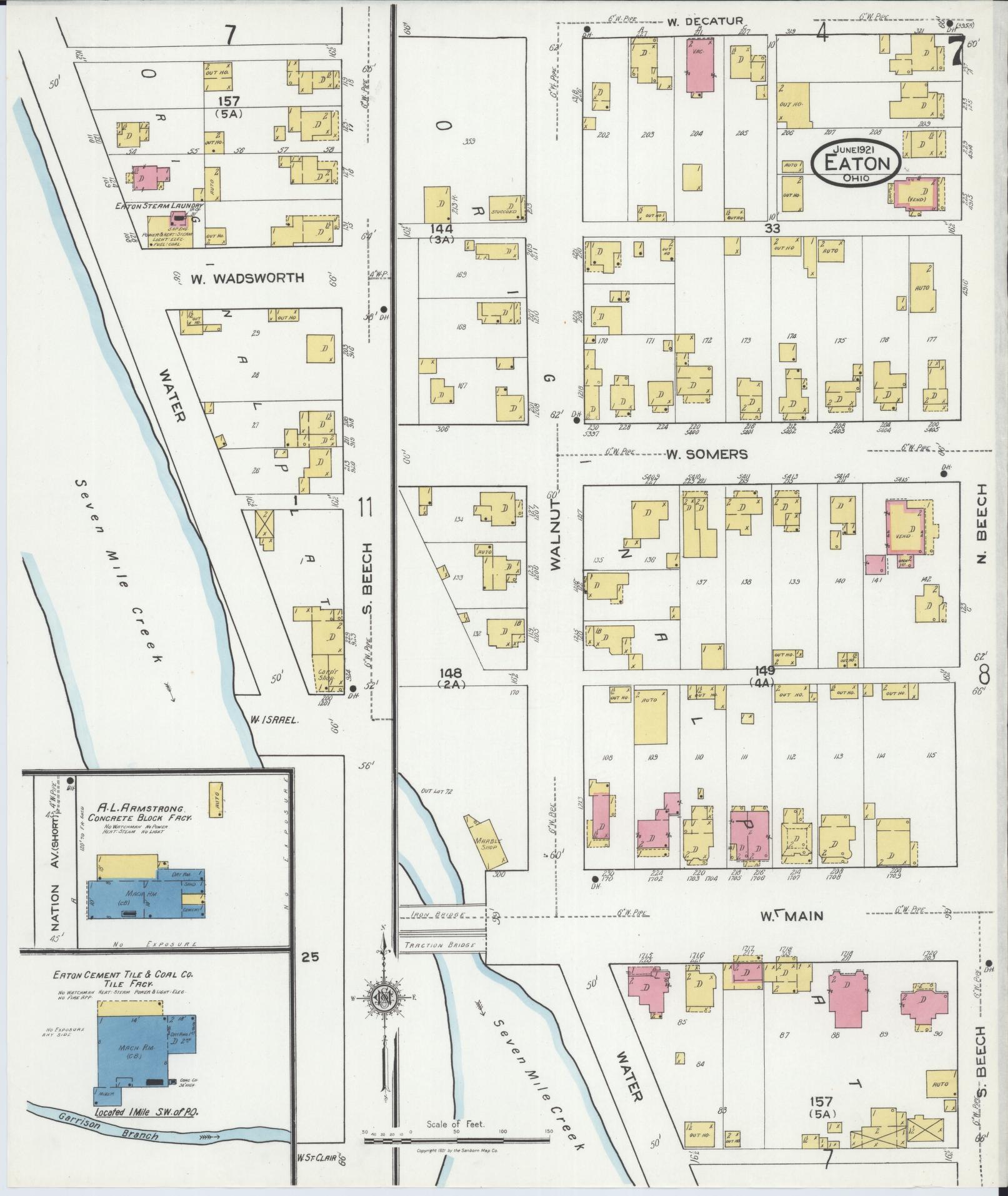 Sanborn Fire Insurance Map from Eaton, Preble County, Ohio (1921), Sheet #0007 - Complete Map Set gallery image, historic Sanborn map, vintage wall art, Ohio Ohio