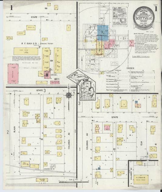 Sanborn Fire Insurance Map from Scottville, Mason County, Michigan (1924), Sheet #0001 - Historic Sanborn Fire Insurance Map Print, vintage old map wall art, antique decor, genealogy gift, Michigan Michigan map