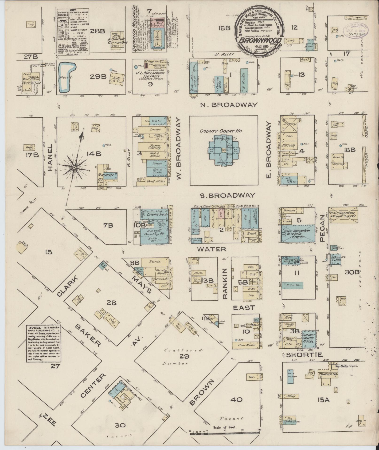 Sanborn Fire Insurance Map from Brownwood, Brown County, Texas. (1885) – Historic Sanborn Fire Insurance Map Print