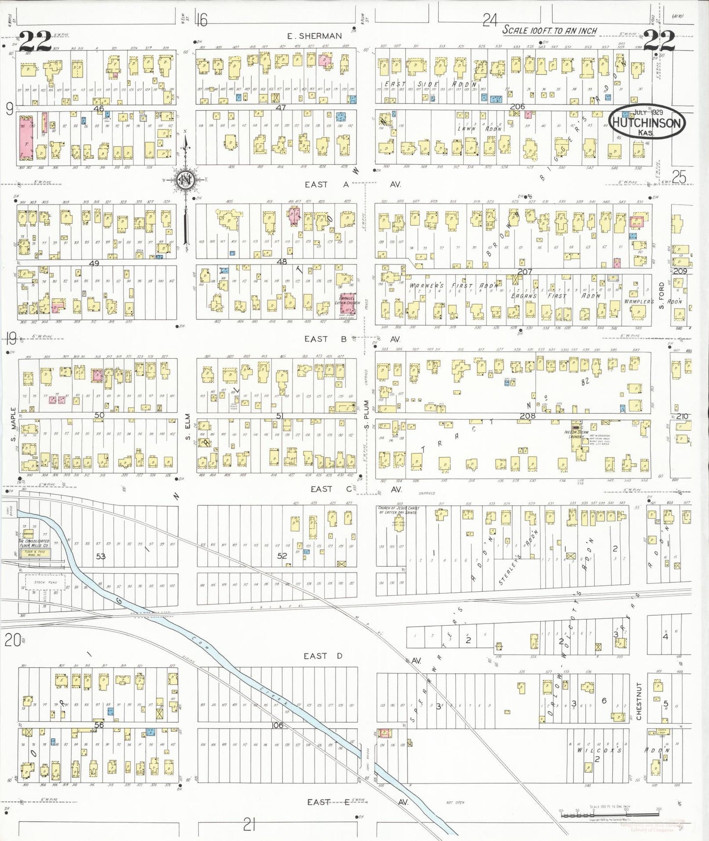 Sanborn Fire Insurance Map from Hutchinson, Reno County, Kansas (1929), Sheet #0023 - Complete Map Set gallery image, historic Sanborn map, vintage wall art, Kansas Kansas