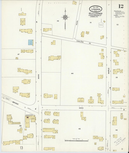 Sanborn Fire Insurance Map from Lebanon, Grafton County, New Hampshire (1912), Sheet #0012 - Historic Sanborn Fire Insurance Map Print, vintage old map wall art, antique decor, genealogy gift, New Hampshire New Hampshire map