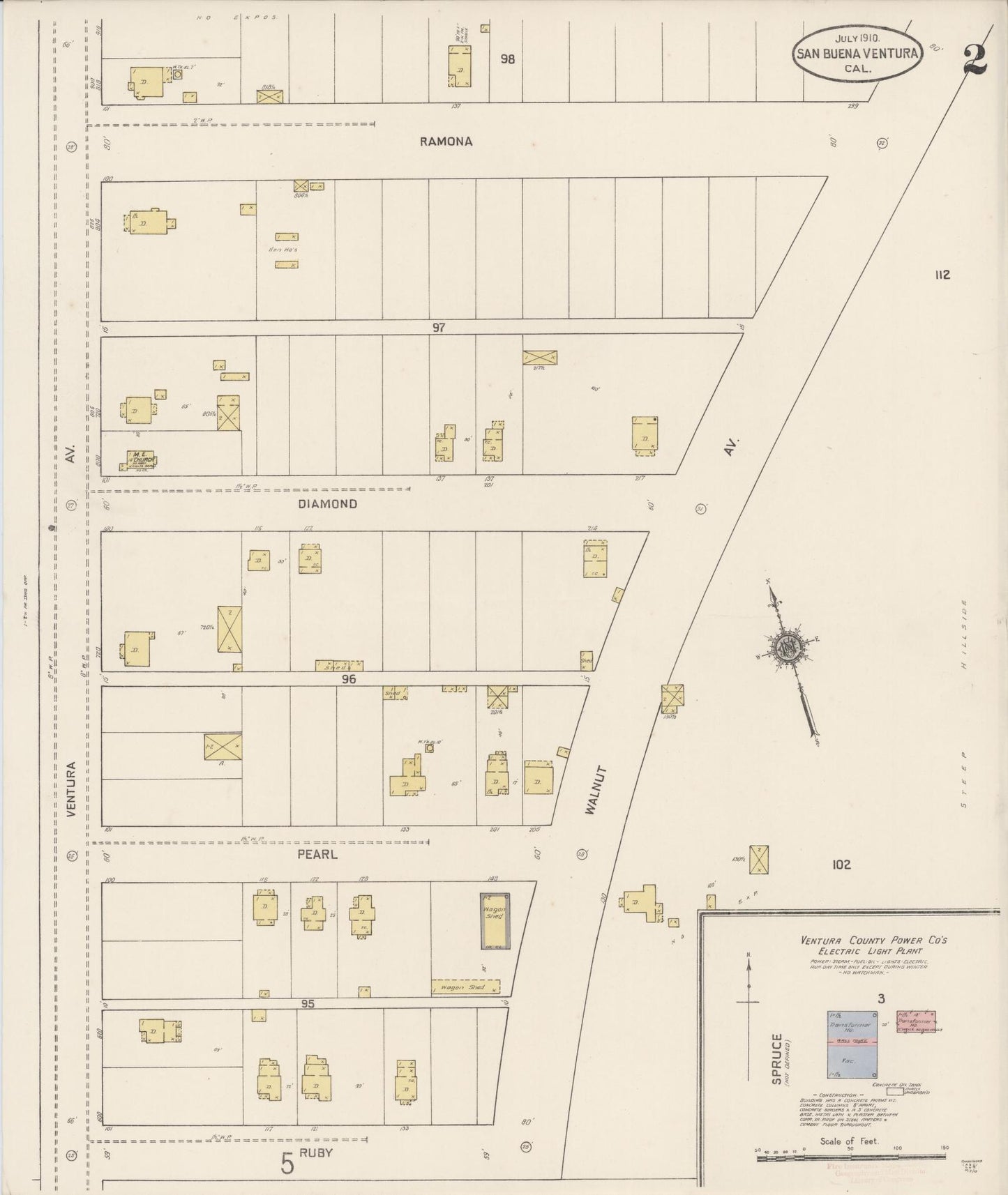Sanborn Fire Insurance Map from San Buenaventura, Ventura County, California (1910), Sheet #0002 - Complete Map Set gallery image, historic Sanborn map, vintage wall art, California California