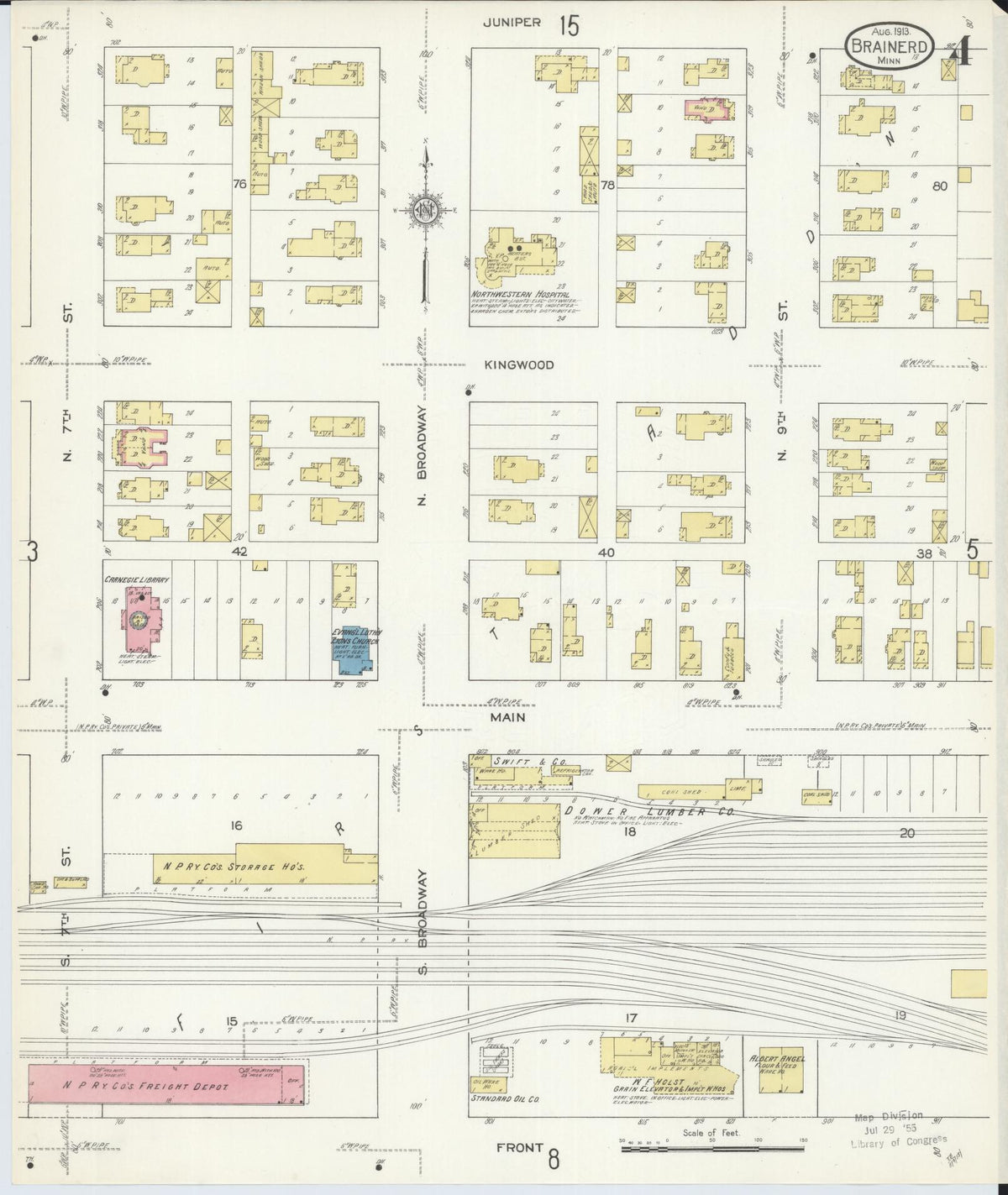 Sanborn Fire Insurance Map from Brainerd, Crow Wing County, Minnesota (1913), Sheet #0004 - Complete Map Set gallery image, historic Sanborn map, vintage wall art, Minnesota Minnesota