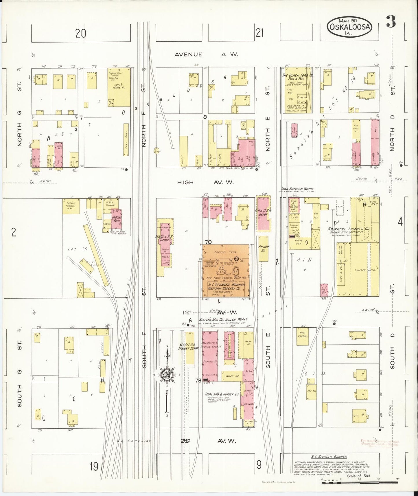 Sanborn Fire Insurance Map from Oskaloosa, Mahaska County, Iowa (1917), Sheet #0003 - Historic Sanborn Fire Insurance Map Print