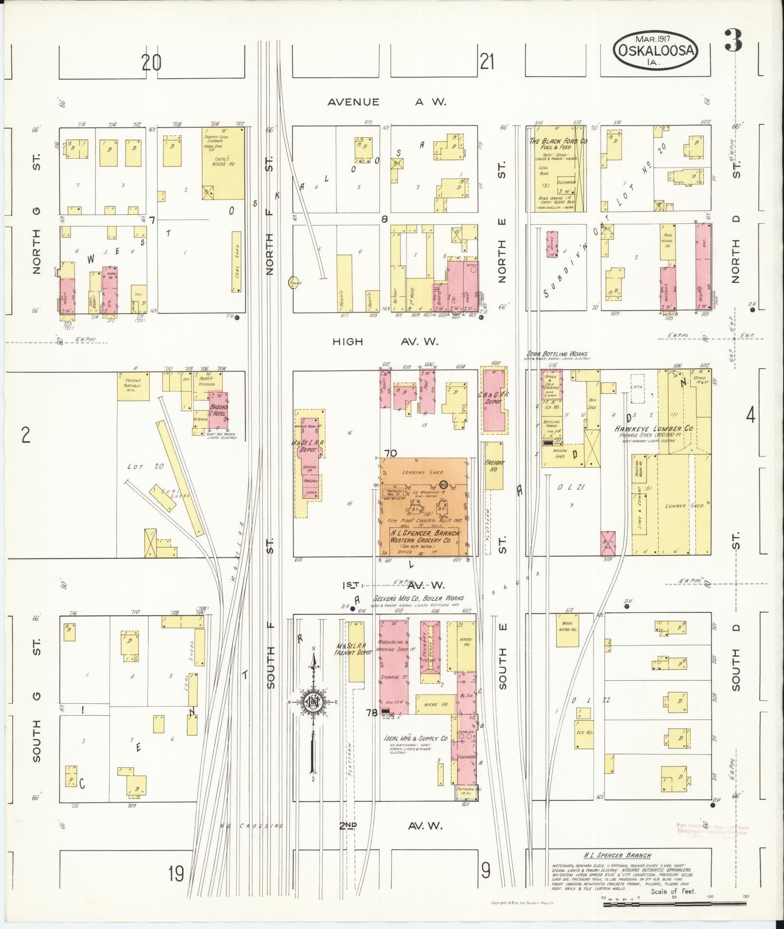 Sanborn Fire Insurance Map from Oskaloosa, Mahaska County, Iowa (1917), Sheet #0003 - Historic Sanborn Fire Insurance Map Print