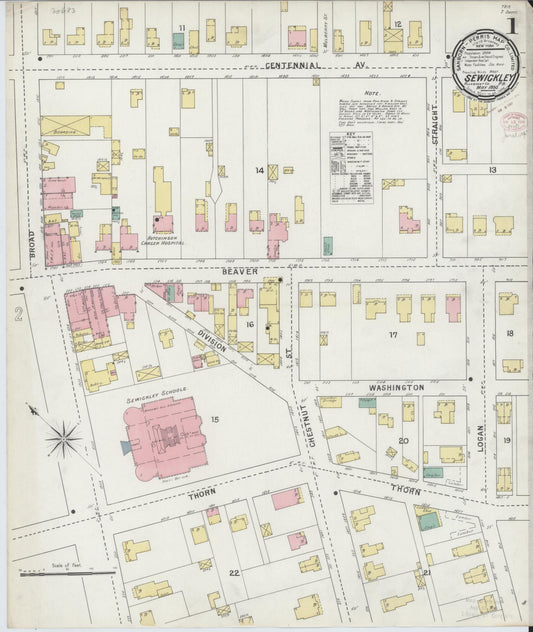Sanborn Fire Insurance Map from Sewickley, Allegheny County, Pennsylvania (1895), Sheet #0001 - Historic Sanborn Fire Insurance Map Print, vintage old map wall art, antique decor, genealogy gift, Pennsylvania Pennsylvania map
