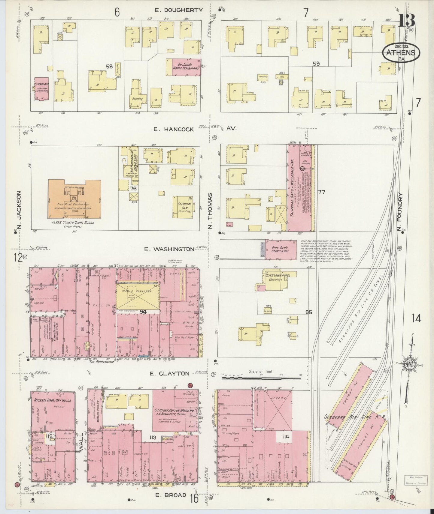 Sanborn Fire Insurance Map from Athens, Clarke County, Georgia (1913), Sheet #0013 - Complete Map Set gallery image, historic Sanborn map, vintage wall art, Georgia Georgia