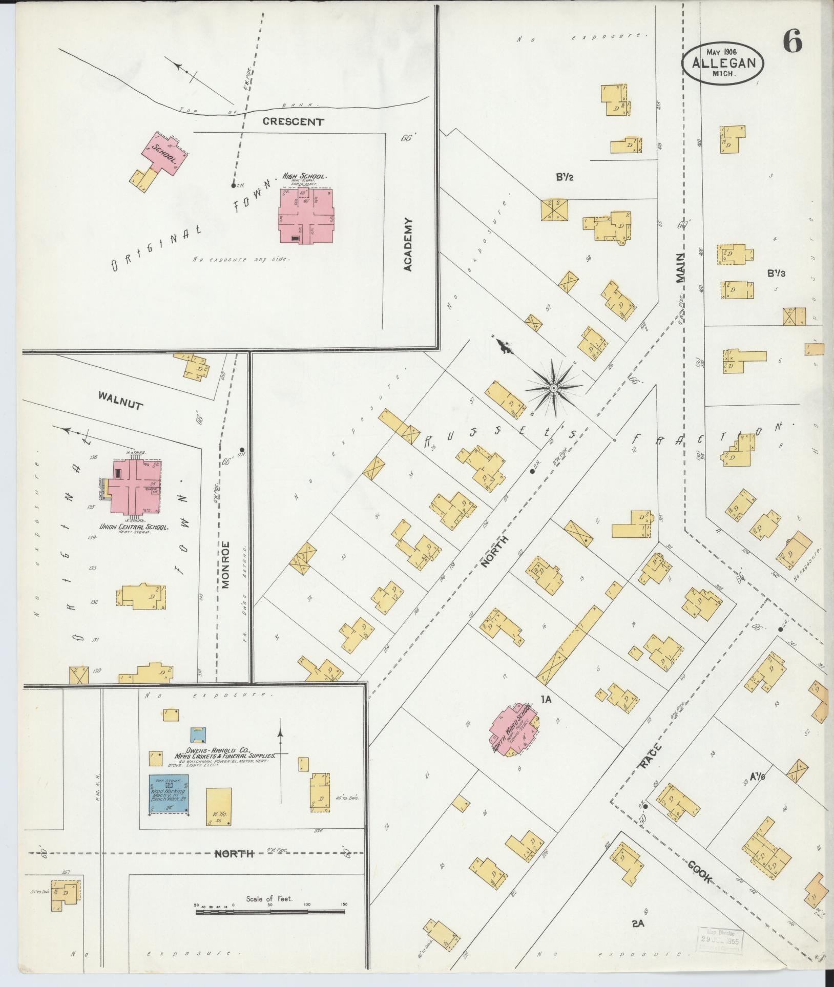 Sanborn Fire Insurance Map from Allegan, Allegan County, Michigan (1906), Sheet #0006 - Complete Map Set gallery image, historic Sanborn map, vintage wall art, Michigan Michigan