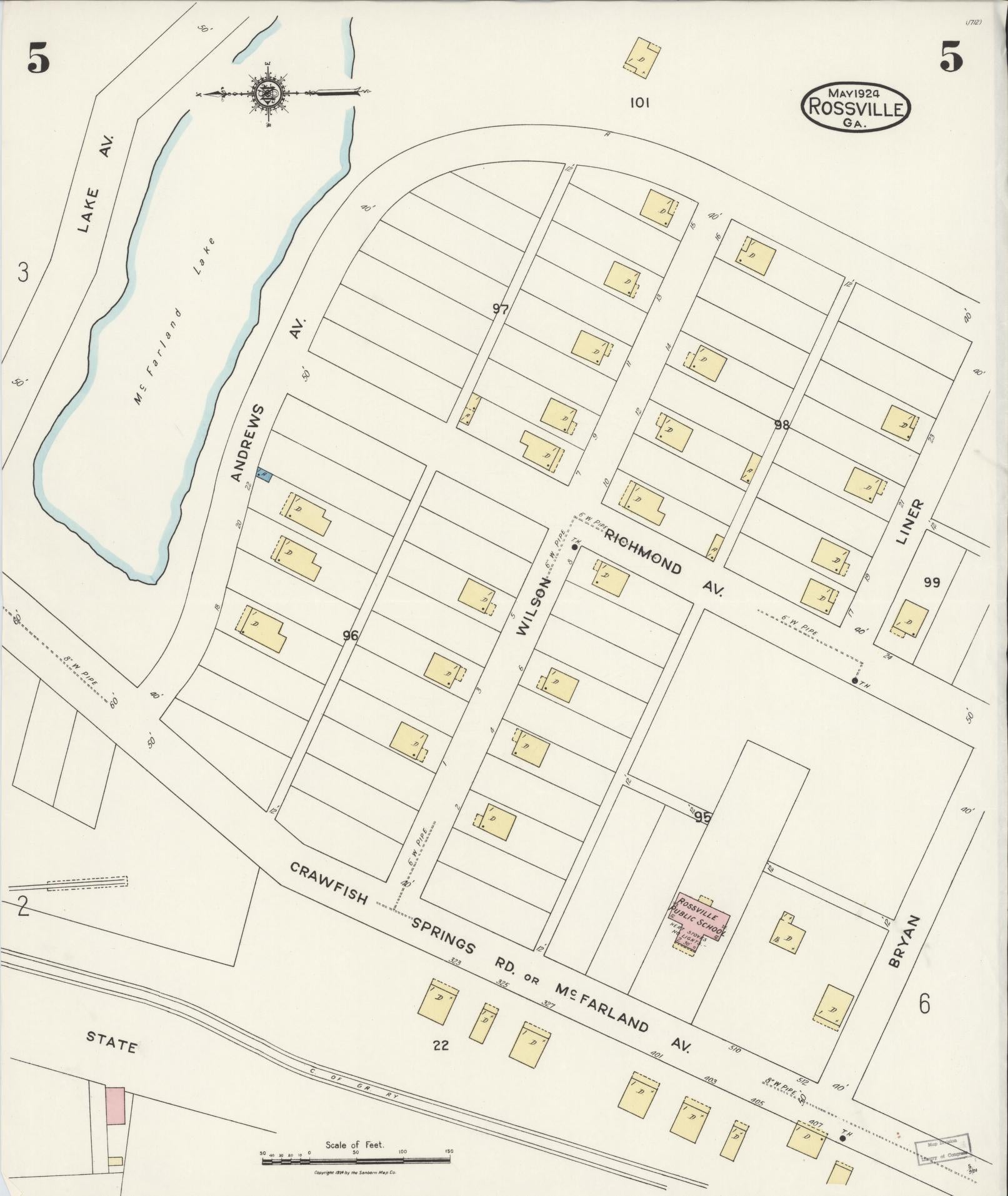Sanborn Fire Insurance Map from Rossville, Walker County, Georgia (1924), Sheet #0005 - Complete Map Set gallery image, historic Sanborn map, vintage wall art, Georgia Georgia