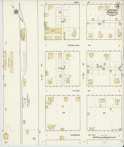 Sanborn Fire Insurance Map from Dawson, Navarro County, Texas (1921), Sheet #0003 - Complete Map Set gallery image, historic Sanborn map, vintage wall art, Texas Texas
