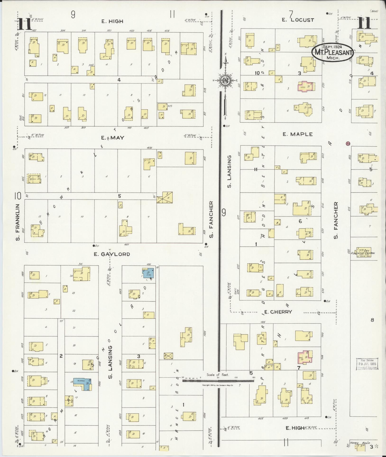 Sanborn Fire Insurance Map from Mount Pleasant, Isabella County, Michigan (1924), Sheet #0011 - Complete Map Set gallery image, historic Sanborn map, vintage wall art, Michigan Michigan