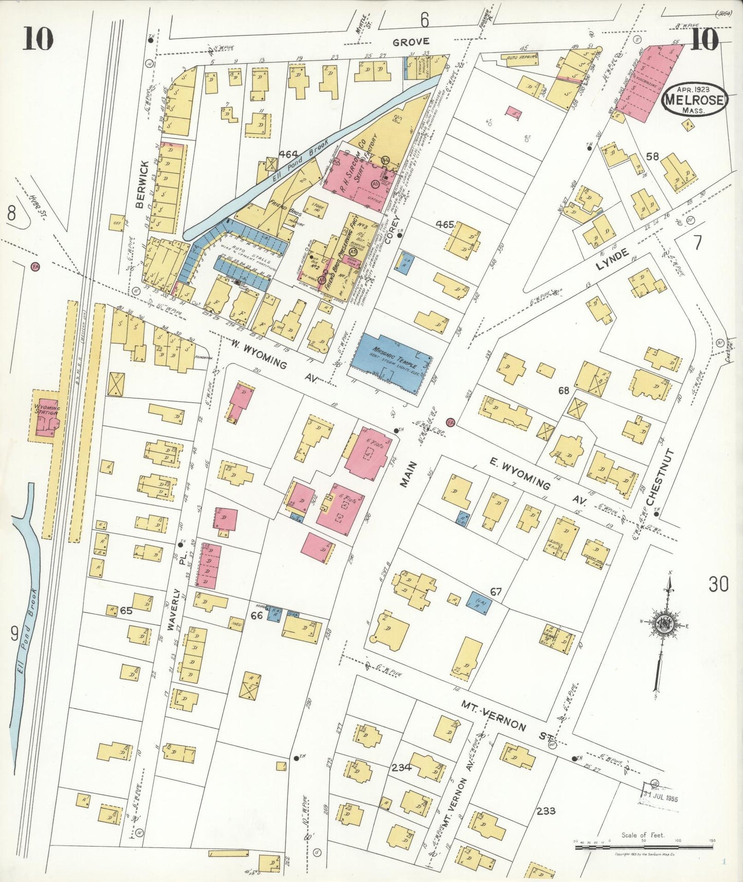 Sanborn Fire Insurance Map from Melrose, Middlesex County, Massachusetts (1923), Sheet #0010 - Complete Map Set gallery image, historic Sanborn map, vintage wall art, Massachusetts Massachusetts