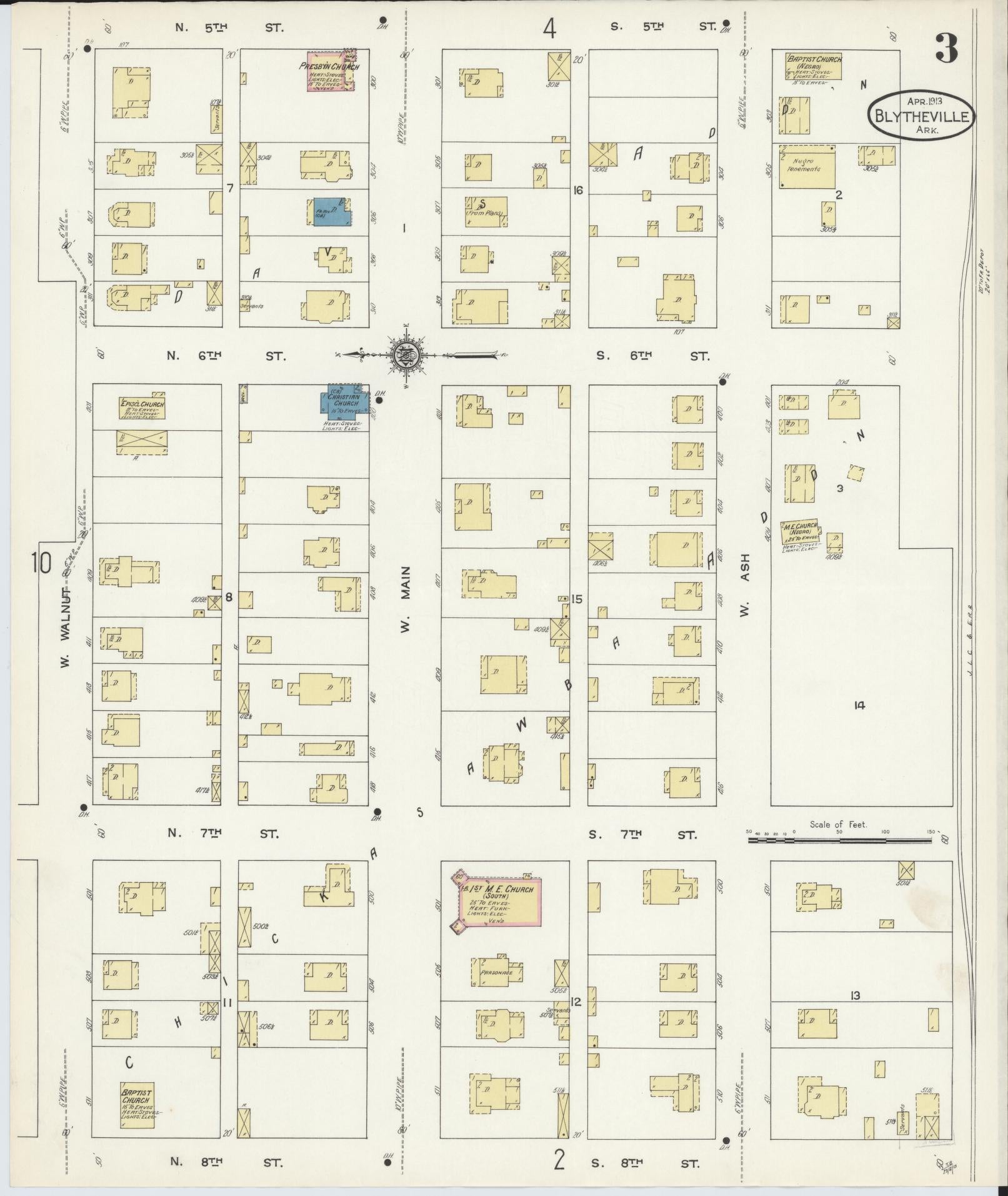 Sanborn Fire Insurance Map from Blytheville, Mississippi County, Arkansas (1913), Sheet #0003 - Complete Map Set gallery image, historic Sanborn map, vintage wall art, Blytheville Mississippi