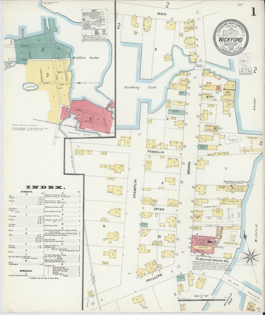 Sanborn Fire Insurance Map from Wickford, Washington County, Rhode Island (1903), Sheet #0001 - Historic Sanborn Fire Insurance Map Print, vintage old map wall art, antique decor, genealogy gift, Rhode Island Rhode Island map