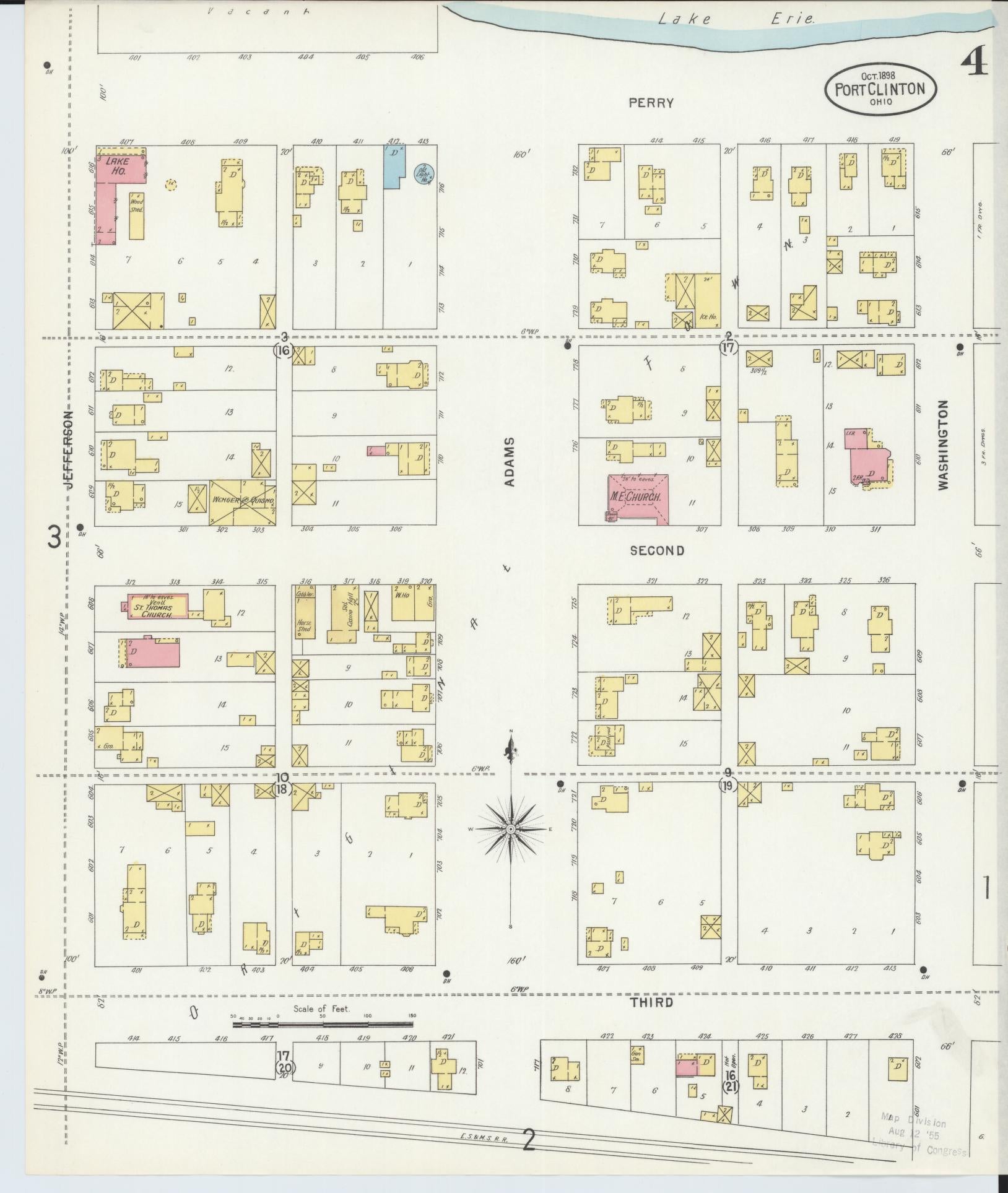Sanborn Fire Insurance Map from Port Clinton, Ottawa County, Ohio (1898), Sheet #0004 - Historic Sanborn Fire Insurance Map Print, vintage old map wall art, antique decor, genealogy gift, Ohio Ohio map