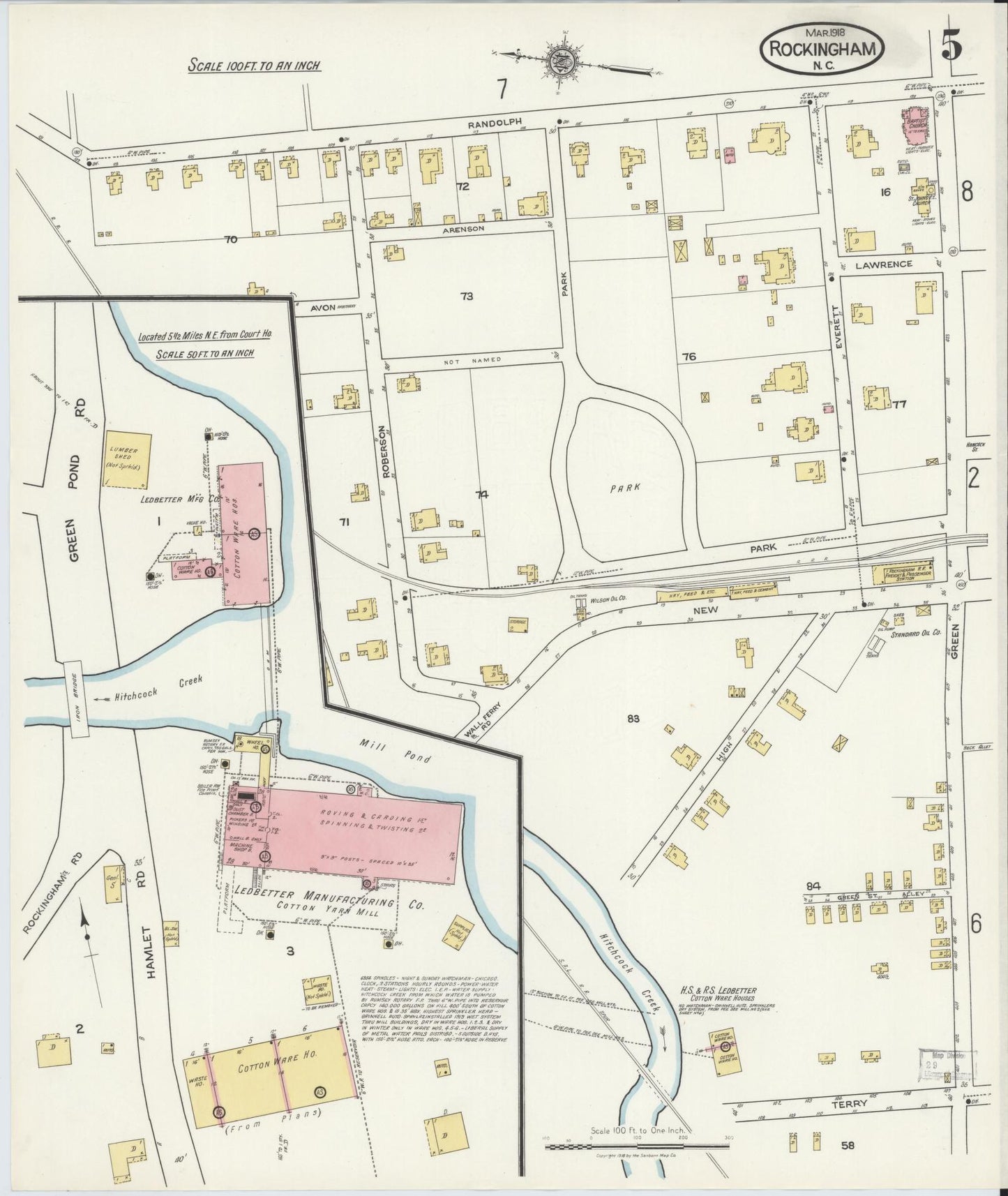 Sanborn Fire Insurance Map from Rockingham, Richmond County, North Carolina (1918), Sheet #0005 - Historic Sanborn Fire Insurance Map Print, vintage old map wall art, antique decor, genealogy gift, North Carolina North Carolina map