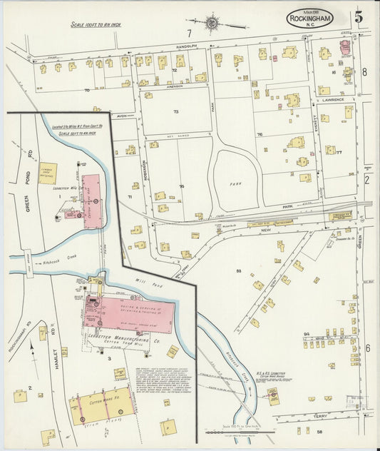 Sanborn Fire Insurance Map from Rockingham, Richmond County, North Carolina (1918), Sheet #0005 - Historic Sanborn Fire Insurance Map Print, vintage old map wall art, antique decor, genealogy gift, North Carolina North Carolina map