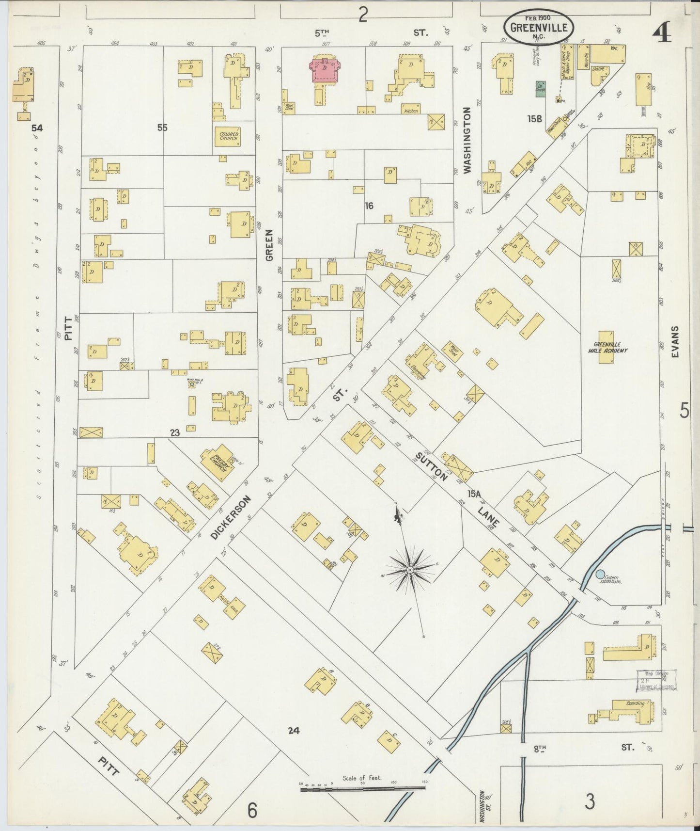 Sanborn Fire Insurance Map from Greenville, Pitt County, North Carolina (1900), Sheet #0004 - Complete Map Set gallery image, historic Sanborn map, vintage wall art, North Carolina North Carolina