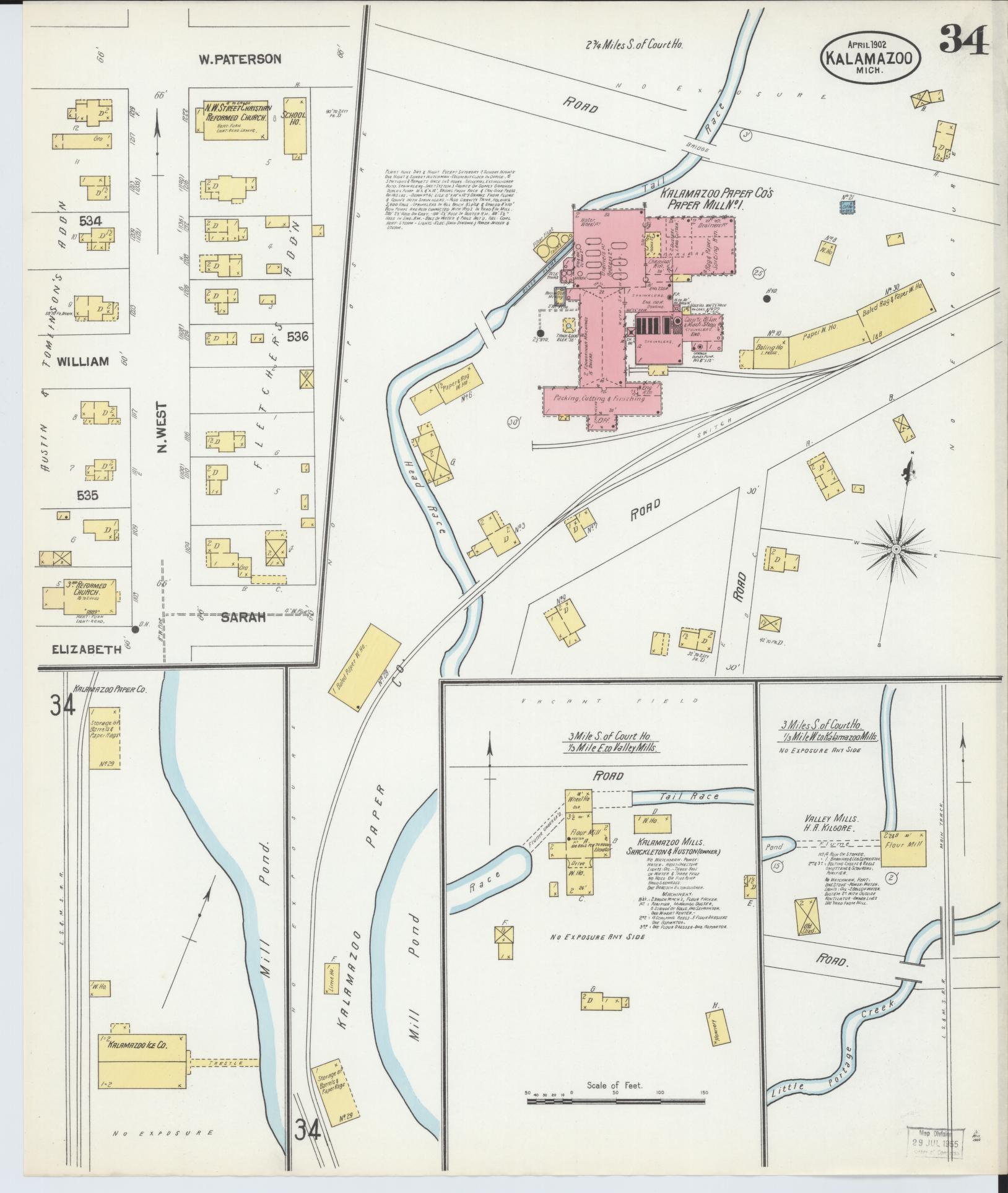 Sanborn Fire Insurance Map from Kalamazoo, Kalamazoo County, Michigan (1902), Sheet #0034 - Historic Sanborn Fire Insurance Map Print, vintage old map wall art, antique decor, genealogy gift, Michigan Michigan map