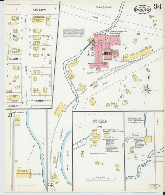 Sanborn Fire Insurance Map from Kalamazoo, Kalamazoo County, Michigan (1902), Sheet #0034 - Historic Sanborn Fire Insurance Map Print, vintage old map wall art, antique decor, genealogy gift, Michigan Michigan map