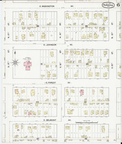 Sanborn Fire Insurance Map from Parsons, Labette County, Kansas (1888), Sheet #0006 - Complete Map Set gallery image, historic Sanborn map, vintage wall art, Kansas Kansas