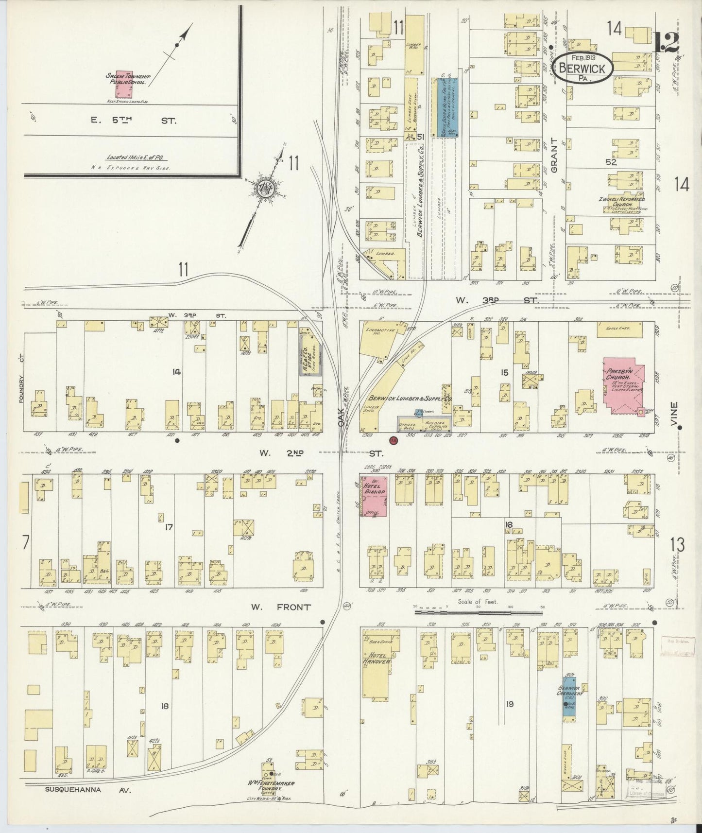 Sanborn Fire Insurance Map from Berwick, Columbia County, Pennsylvania (1913), Sheet #0012 - Historic Sanborn Fire Insurance Map Print, vintage old map wall art, antique decor, genealogy gift, Pennsylvania Pennsylvania map