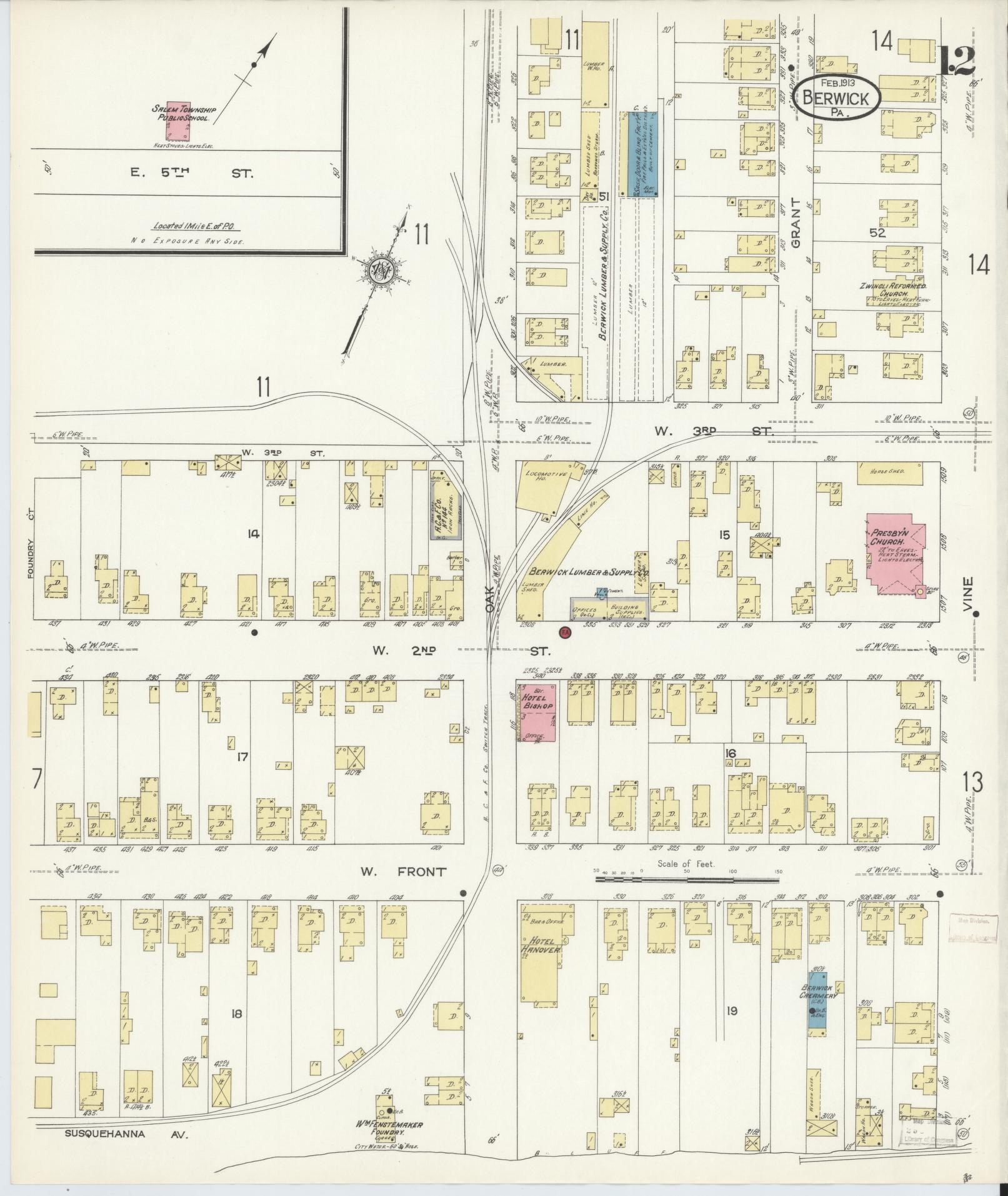 Sanborn Fire Insurance Map from Berwick, Columbia County, Pennsylvania (1913), Sheet #0012 - Historic Sanborn Fire Insurance Map Print, vintage old map wall art, antique decor, genealogy gift, Pennsylvania Pennsylvania map