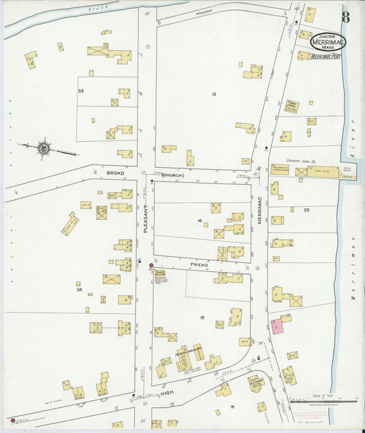 Sanborn Fire Insurance Map from Merrimac, Essex County, Massachusetts (1918), Sheet #0008 - Historic Sanborn Fire Insurance Map Print, vintage old map wall art, antique decor, genealogy gift, Massachusetts Massachusetts map