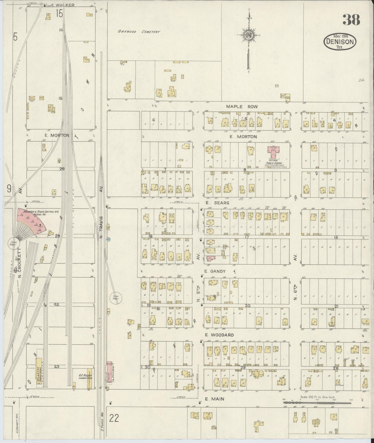 Sanborn Fire Insurance Map from Denison, Grayson County, Texas (1914), Sheet #0038 - Complete Map Set gallery image, historic Sanborn map, vintage wall art, Texas Texas