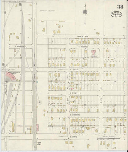 Sanborn Fire Insurance Map from Denison, Grayson County, Texas (1914), Sheet #0038 - Complete Map Set gallery image, historic Sanborn map, vintage wall art, Texas Texas