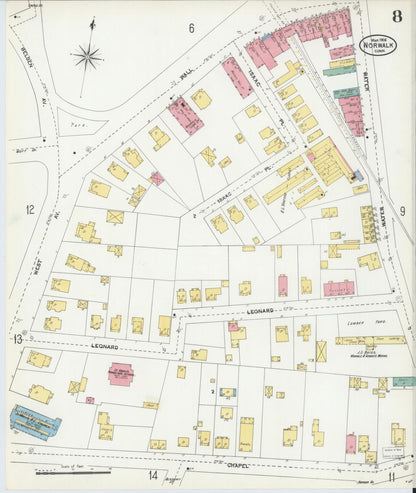 Sanborn Fire Insurance Map from Norwalk, Fairfield County, Connecticut (1906), Sheet #0008 - Complete Map Set gallery image, historic Sanborn map, vintage wall art, Connecticut Connecticut