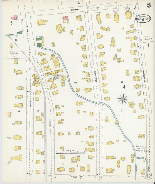 Sanborn Fire Insurance Map from Mansfield, Tioga County, Pennsylvania (1904), Sheet #0003 - Historic Sanborn Fire Insurance Map Print, vintage old map wall art, antique decor, genealogy gift, Pennsylvania Pennsylvania map