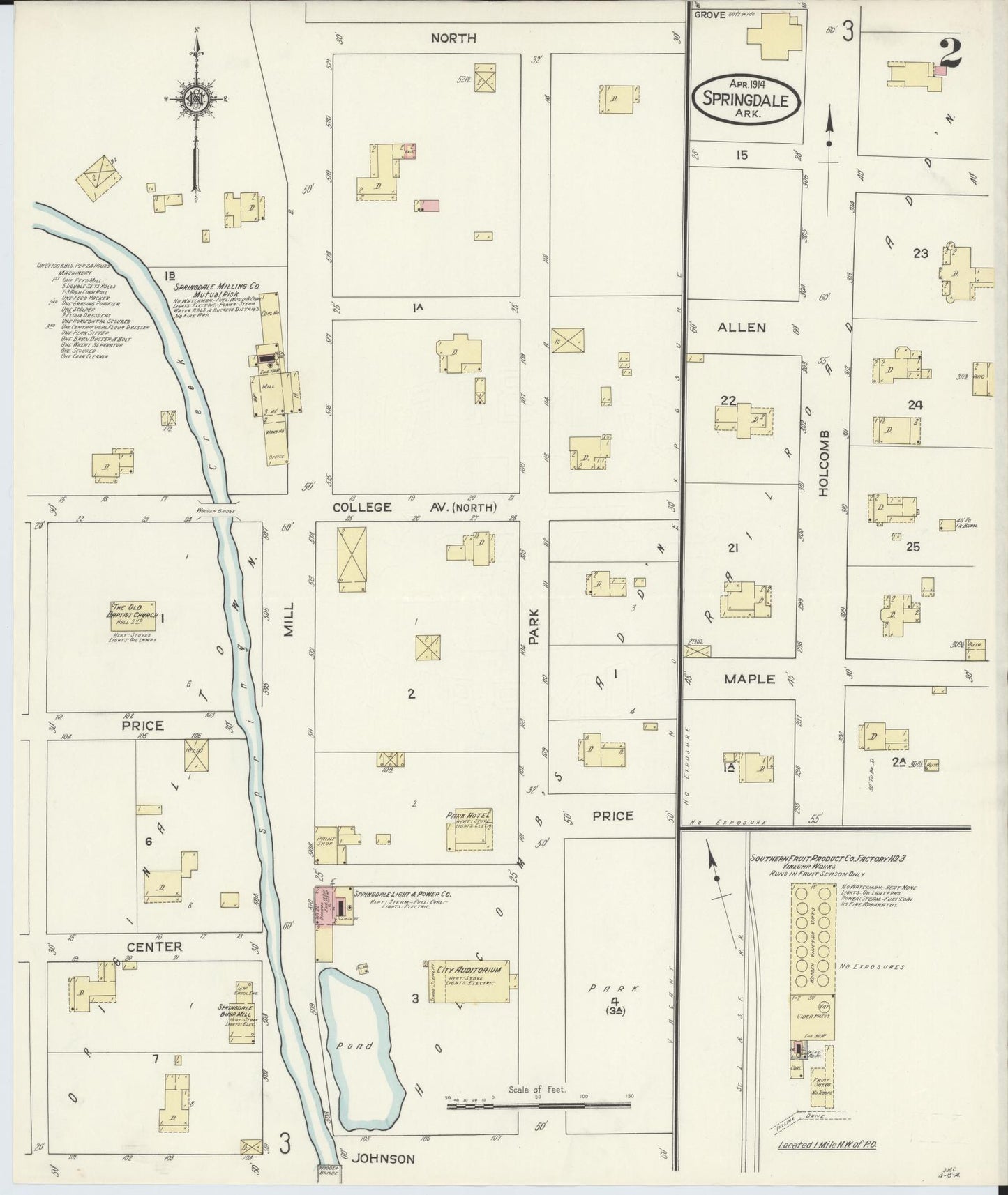 Sanborn Fire Insurance Map from Springdale, Washington County, Arkansas (1914), Sheet #0002 - Historic Sanborn Fire Insurance Map Print, vintage old map wall art, antique decor, genealogy gift, Arkansas Arkansas map