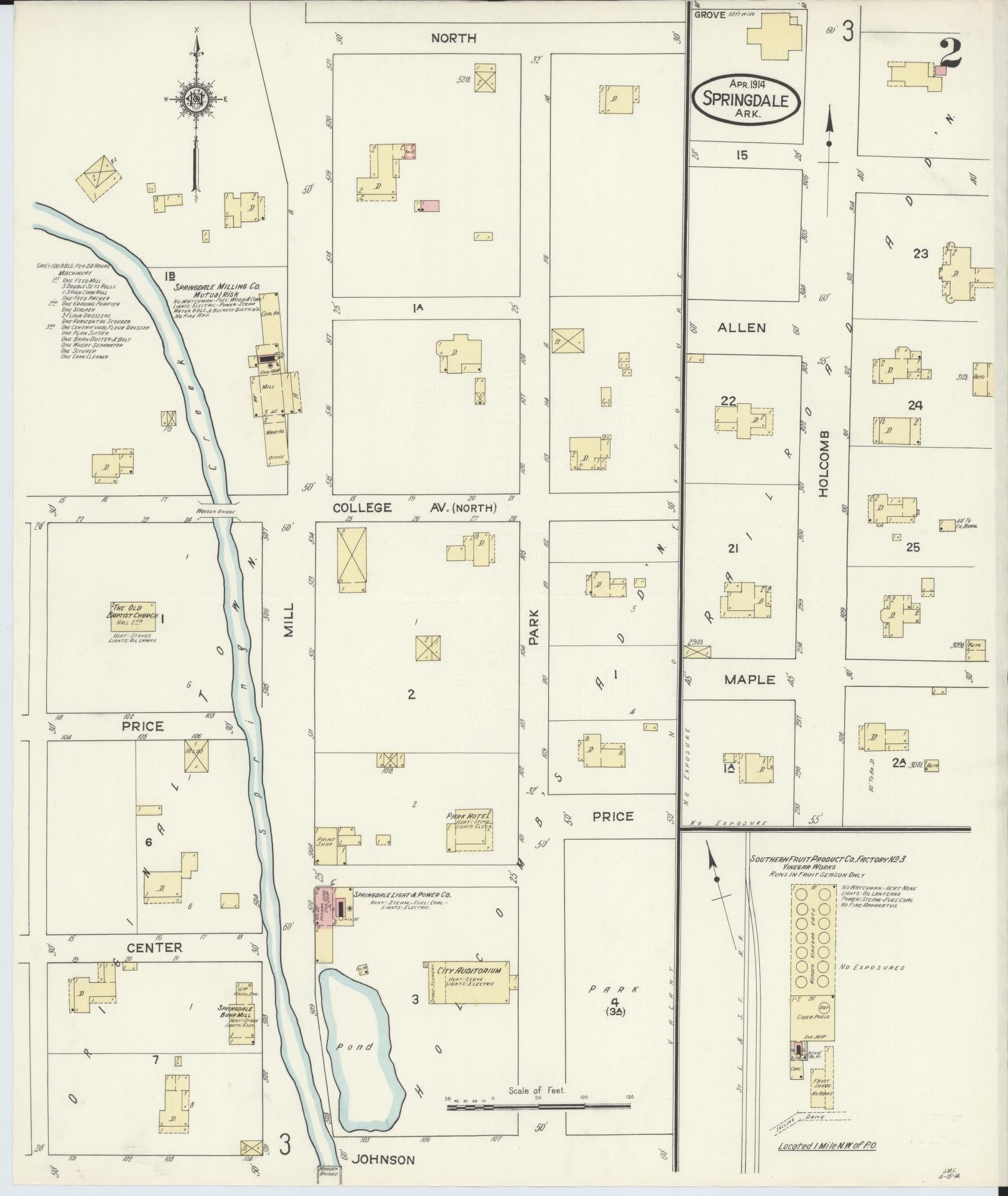 Sanborn Fire Insurance Map from Springdale, Washington County, Arkansas (1914), Sheet #0002 - Historic Sanborn Fire Insurance Map Print, vintage old map wall art, antique decor, genealogy gift, Arkansas Arkansas map