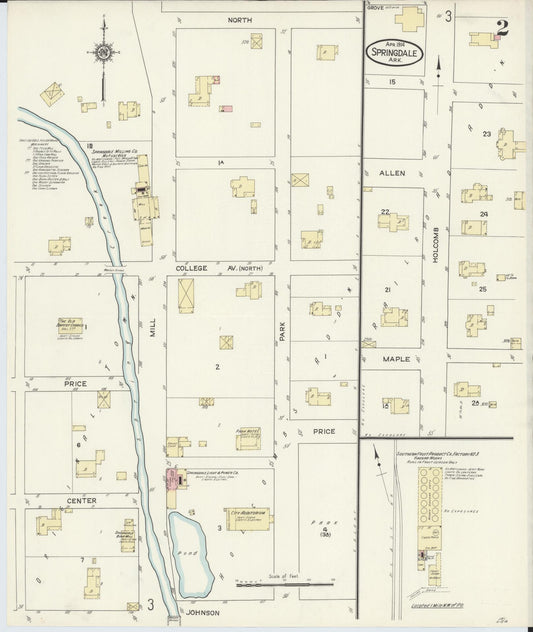 Sanborn Fire Insurance Map from Springdale, Washington County, Arkansas (1914), Sheet #0002 - Historic Sanborn Fire Insurance Map Print, vintage old map wall art, antique decor, genealogy gift, Arkansas Arkansas map