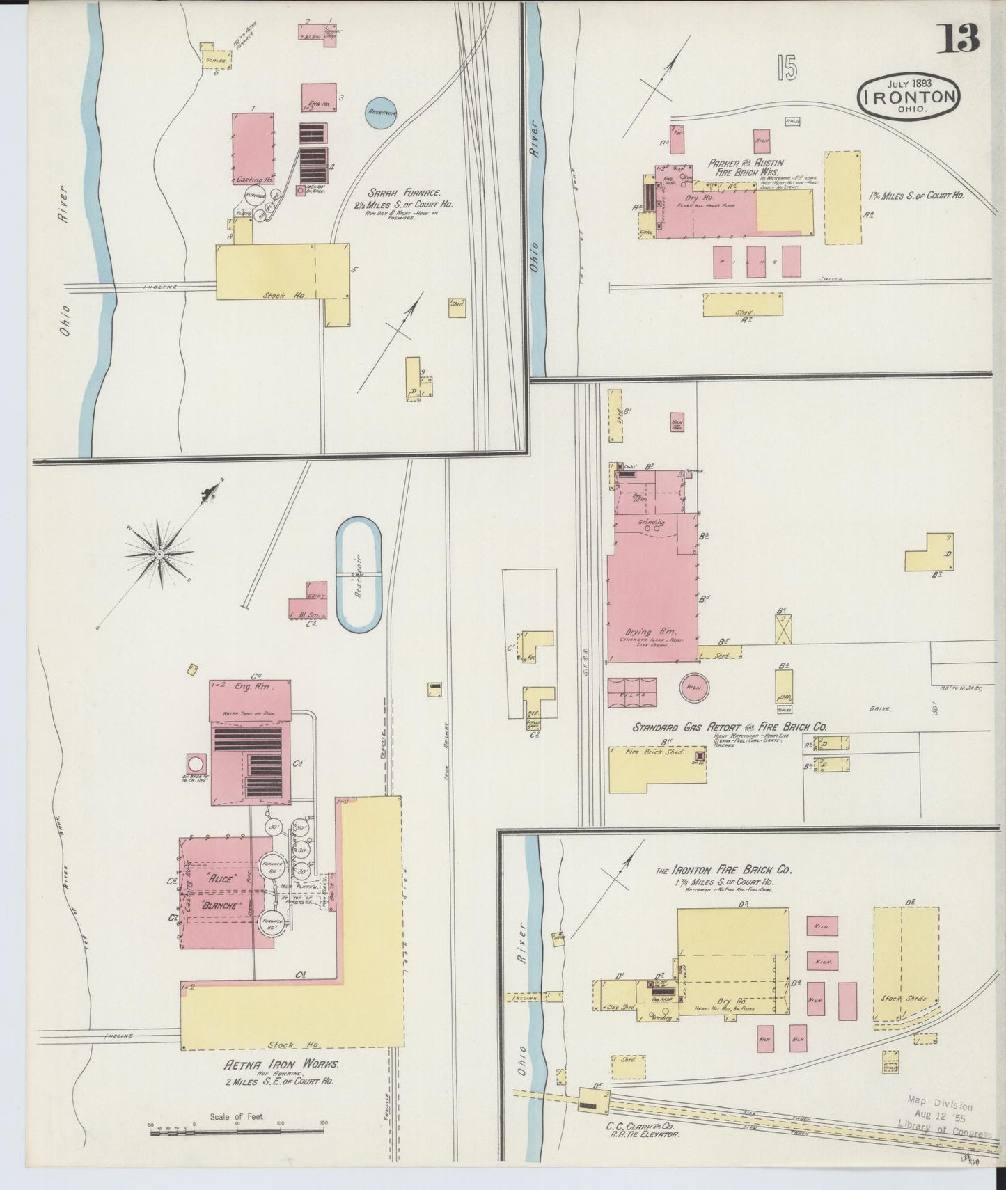 Sanborn Fire Insurance Map from Ironton, Lawrence County, Ohio (1893), Sheet #0013 - Complete Map Set gallery image, historic Sanborn map, vintage wall art, Ohio Ohio
