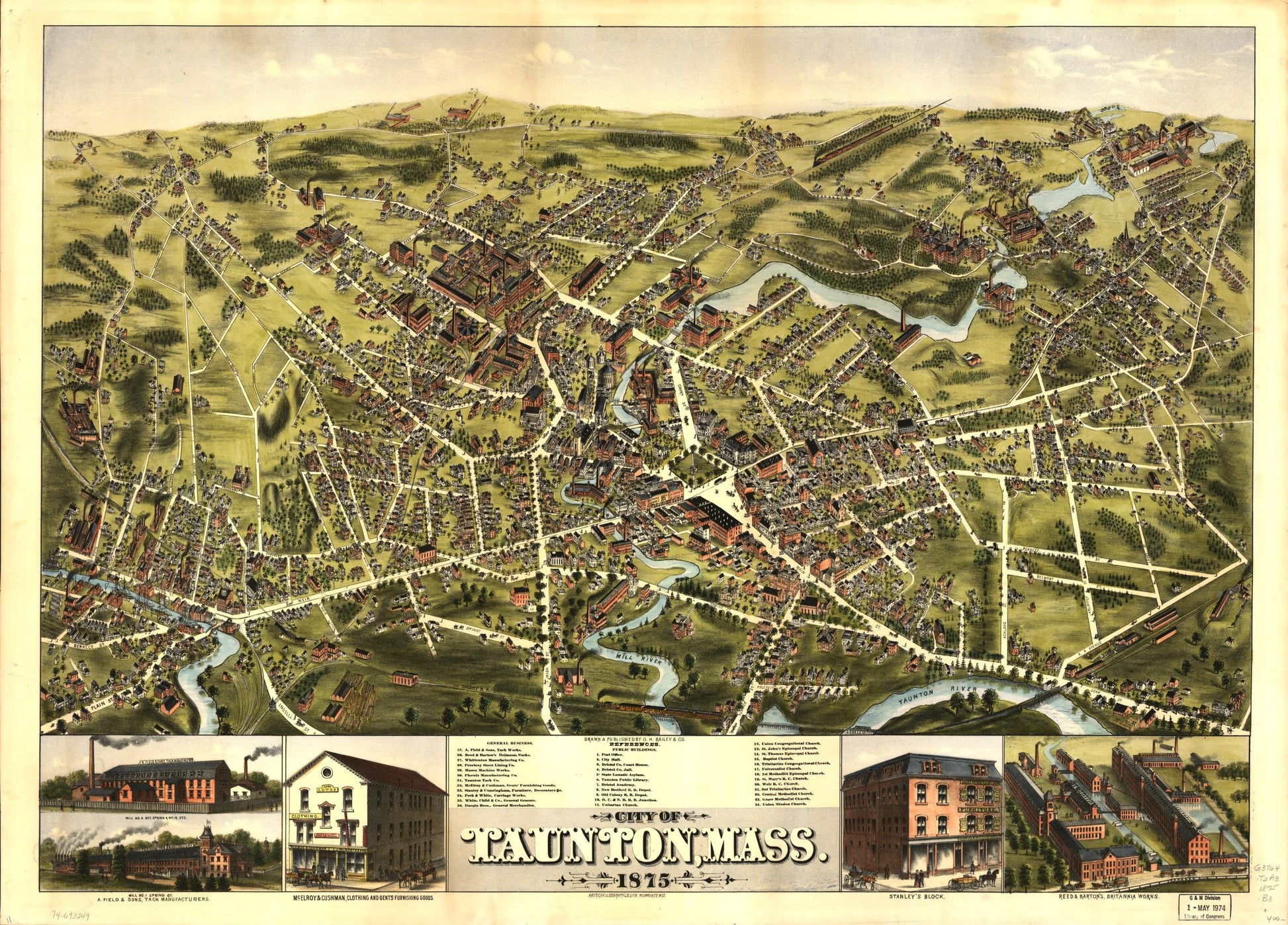 City of Taunton, Mass. 1875. (1875) – Historic Bird’s-Eye View Panorama Print