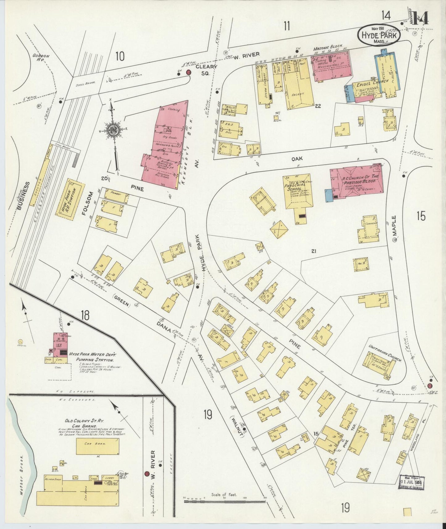Sanborn Fire Insurance Map from Hyde Park, Norfolk County, Massachusetts (1911), Sheet #0014 - Complete Map Set gallery image, historic Sanborn map, vintage wall art, Massachusetts Massachusetts