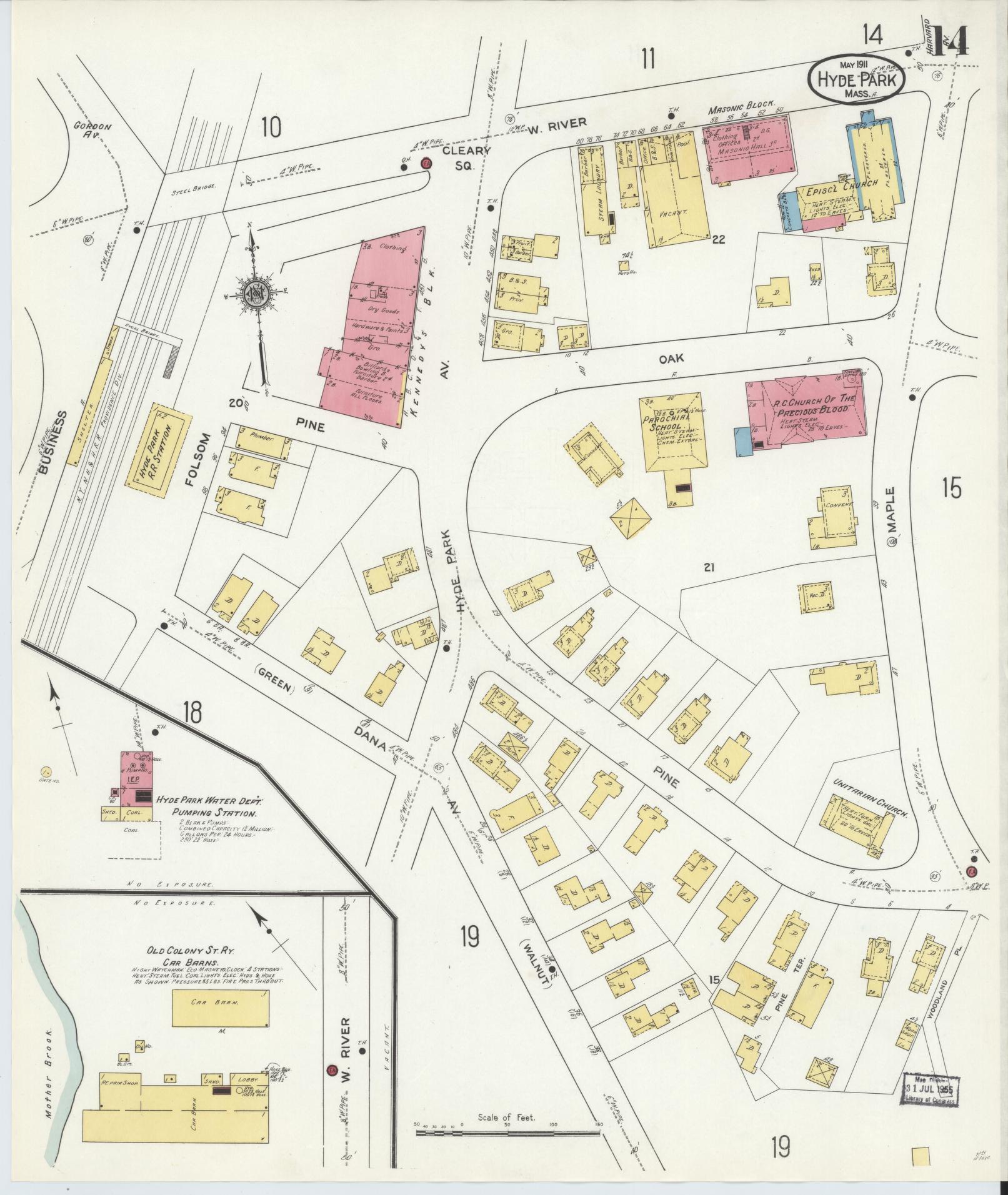 Sanborn Fire Insurance Map from Hyde Park, Norfolk County, Massachusetts (1911), Sheet #0014 - Complete Map Set gallery image, historic Sanborn map, vintage wall art, Massachusetts Massachusetts