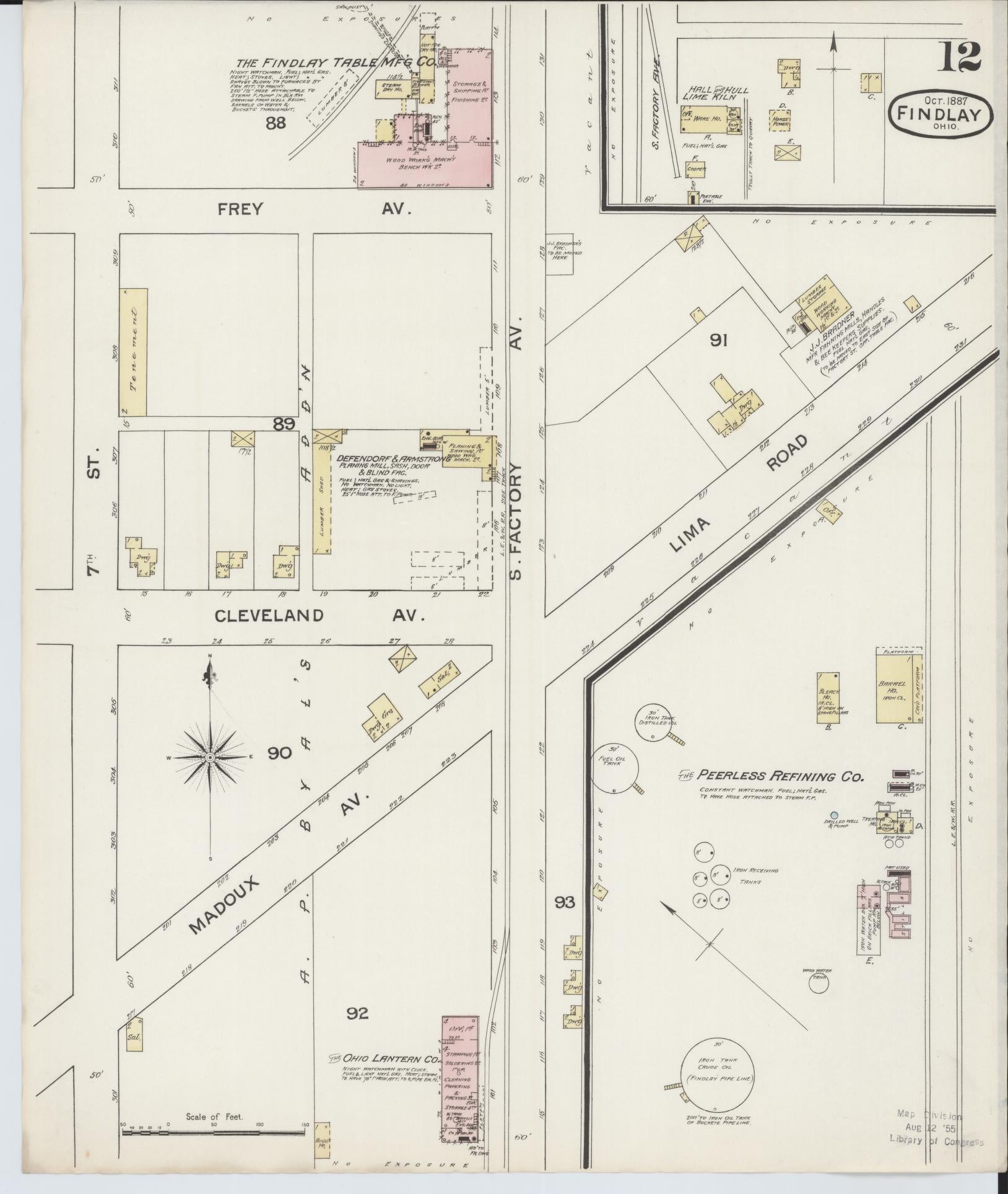 Sanborn Fire Insurance Map from Findlay, Hancock County, Ohio (1887), Sheet #0012 - Historic Sanborn Fire Insurance Map Print, vintage old map wall art, antique decor, genealogy gift, Ohio Ohio map
