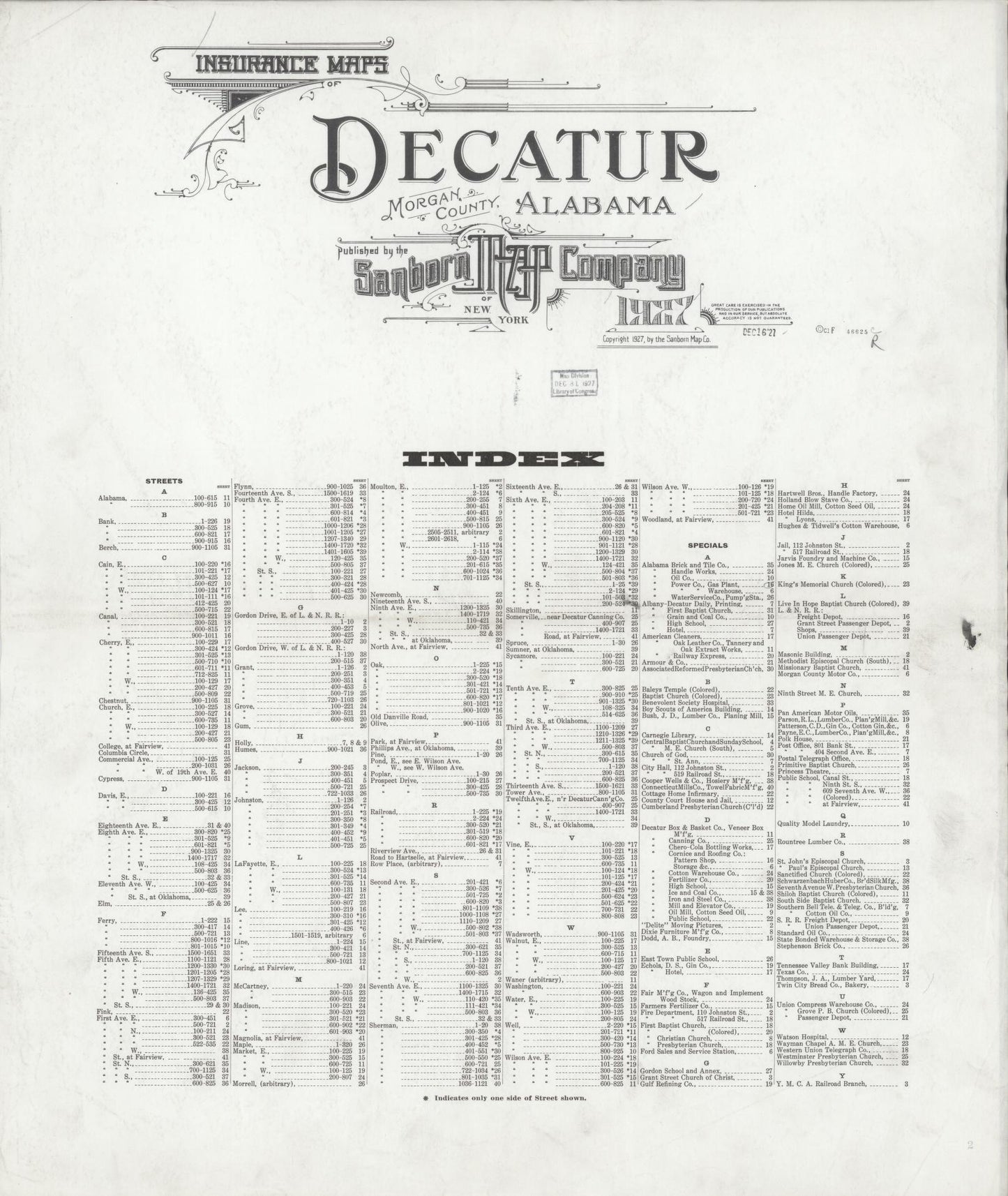 Sanborn Fire Insurance Map from Decatur, Morgan County, Alabama. (1927) – Historic Sanborn Fire Insurance Map Print