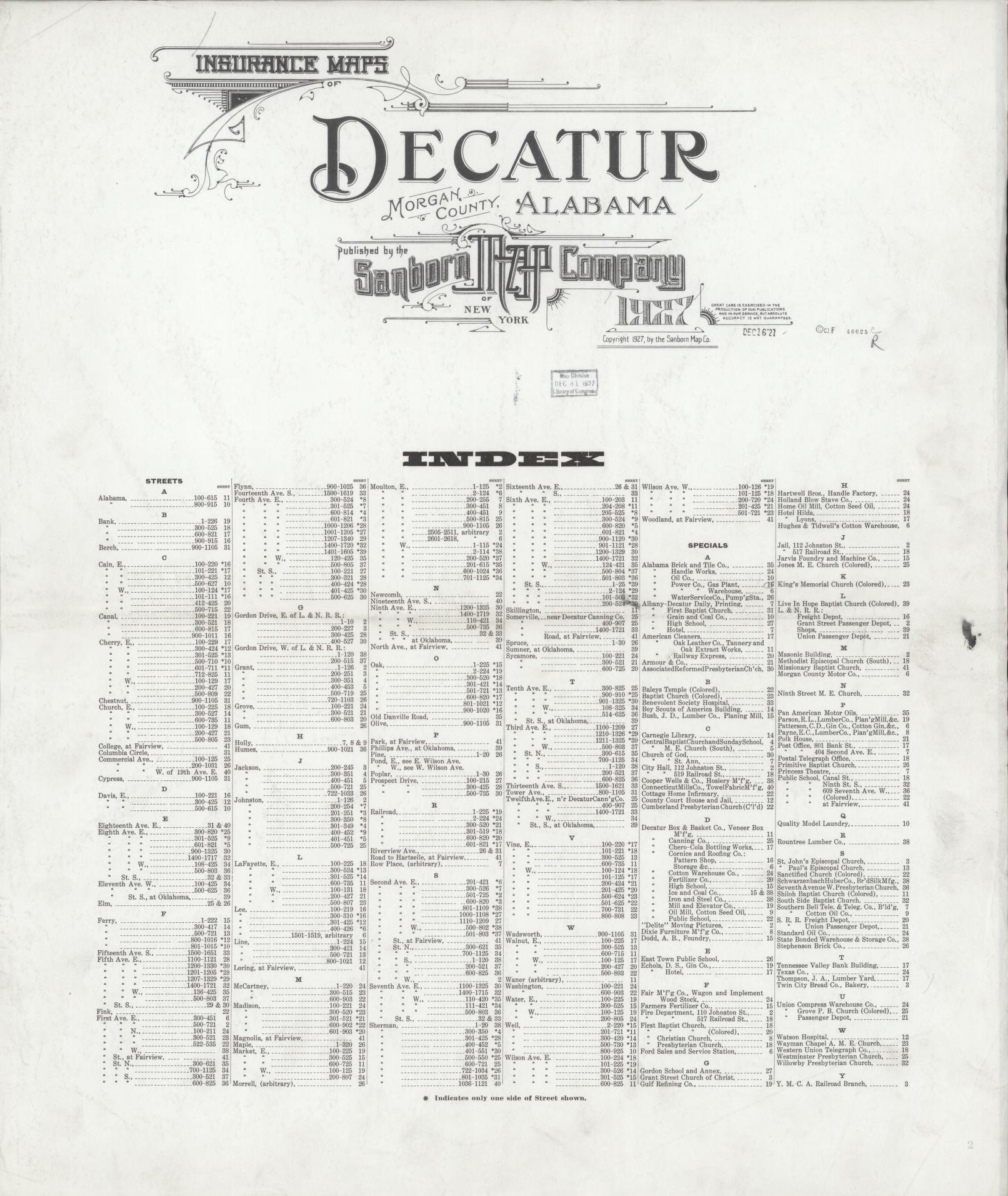 Sanborn Fire Insurance Map from Decatur, Morgan County, Alabama. (1927) – Historic Sanborn Fire Insurance Map Print