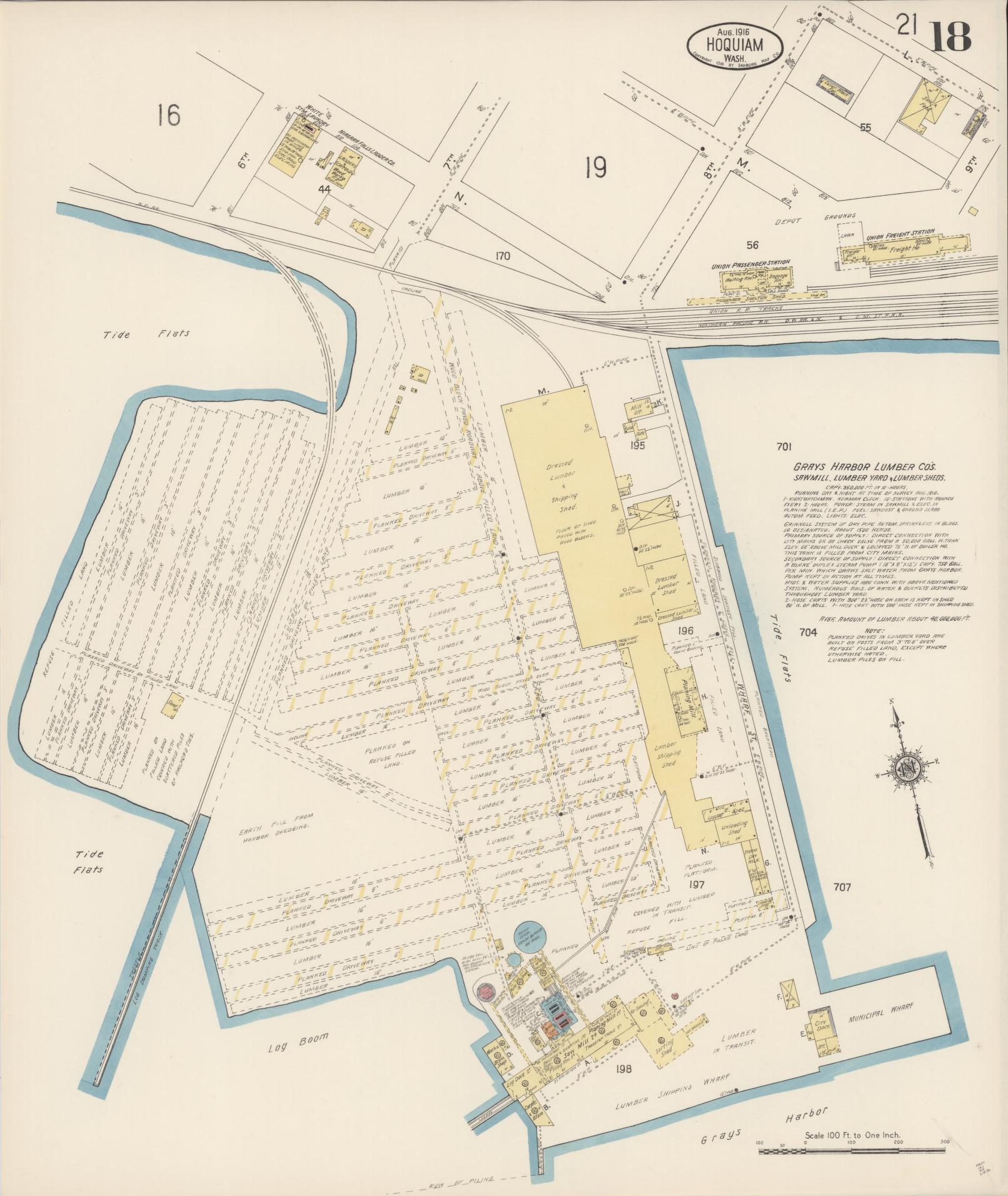 Sanborn Fire Insurance Map from Hoquiam, Grays Harbor County, Washington (1916), Sheet #0018 - Complete Map Set gallery image, historic Sanborn map, vintage wall art, Washington Washington