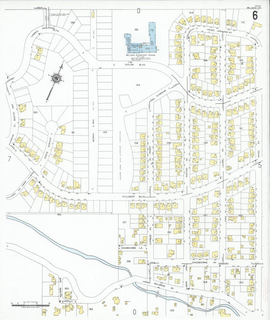 Sanborn Fire Insurance Map from Millbrae, San Mateo County, California (1949), Sheet #0006 - Historic Sanborn Fire Insurance Map Print, vintage old map wall art, antique decor, genealogy gift, California California map