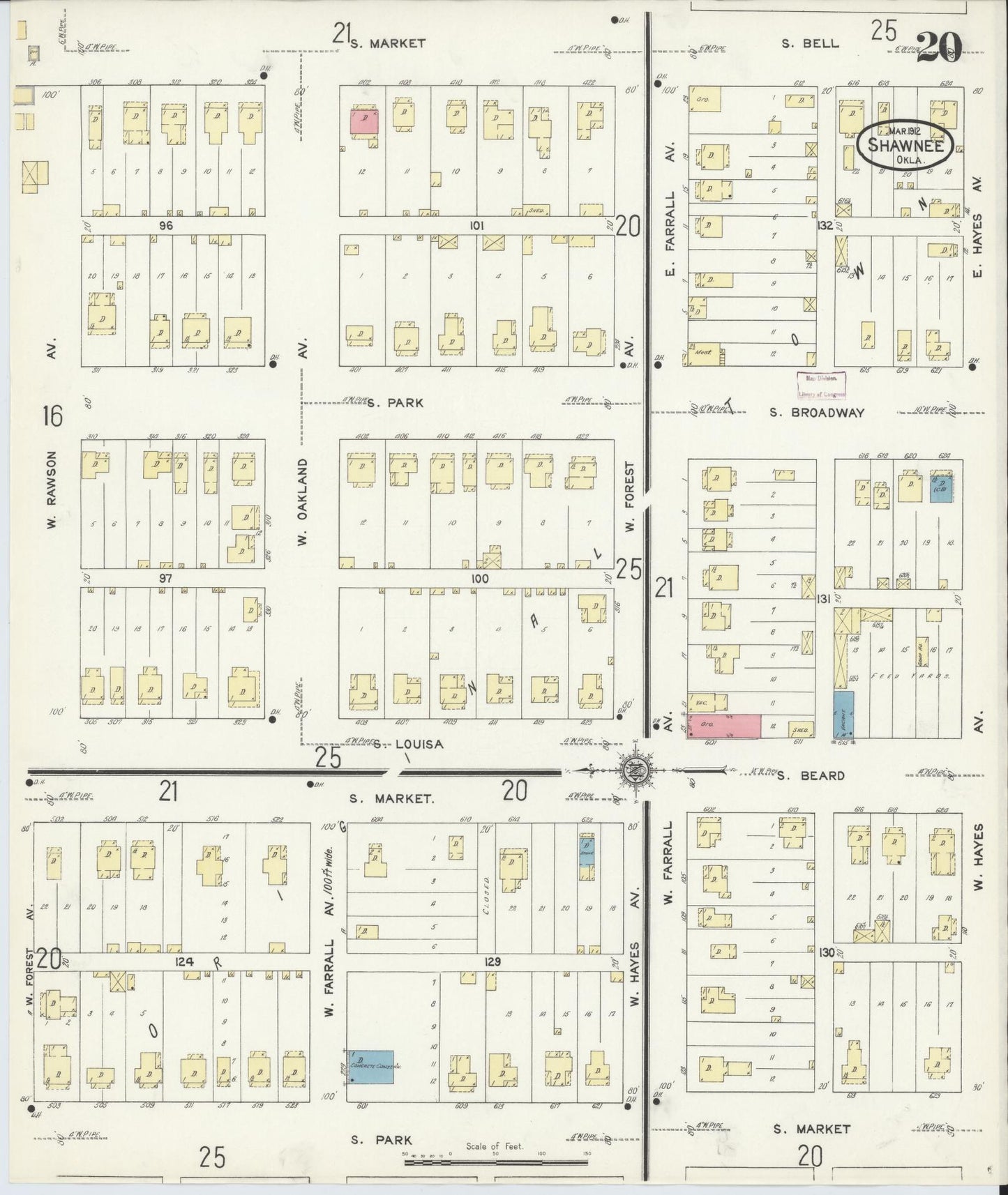 Sanborn Fire Insurance Map from Shawnee, Pottawatomie County, Oklahoma (1912), Sheet #0020 - Complete Map Set gallery image, historic Sanborn map, vintage wall art, Oklahoma Oklahoma