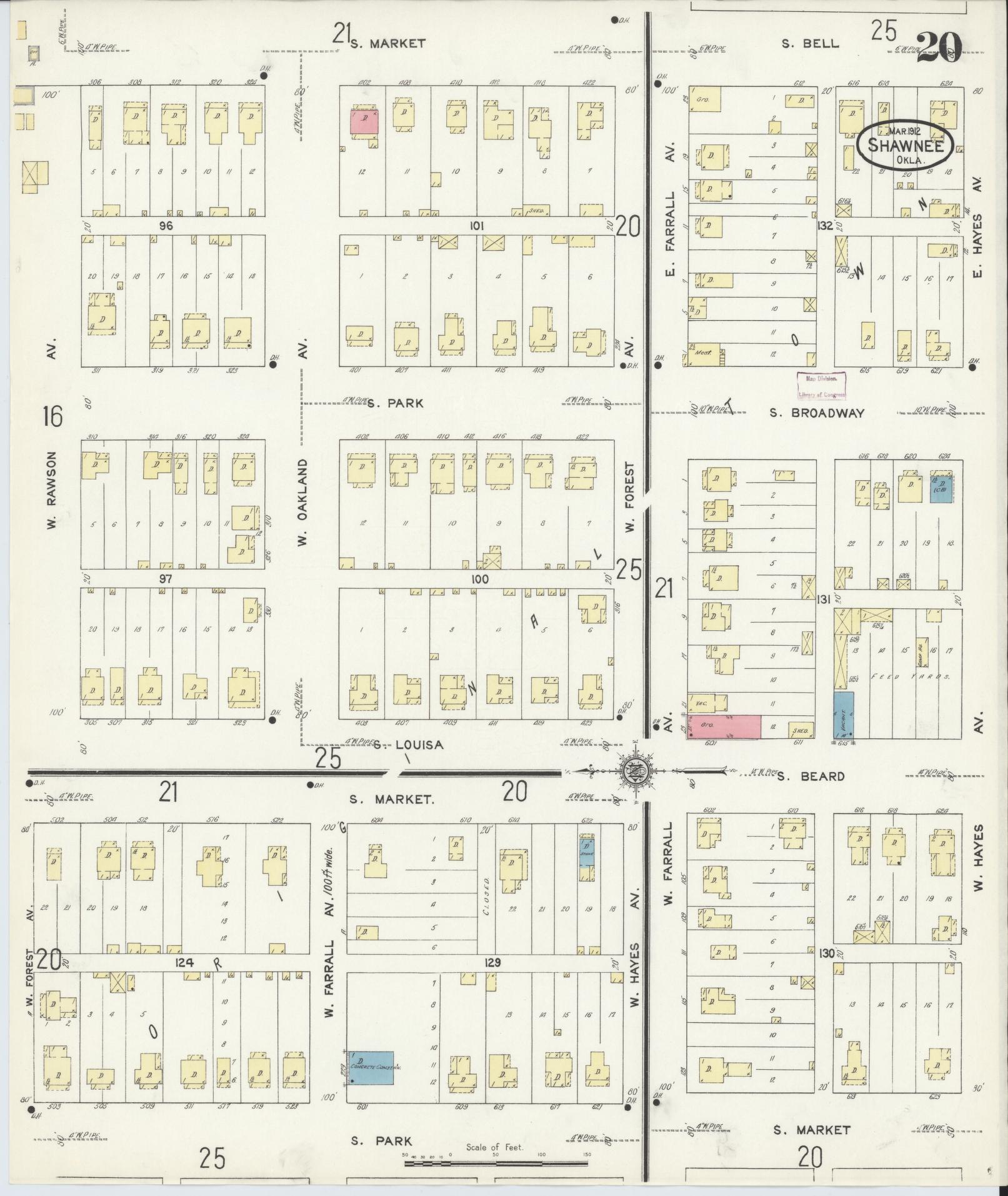 Sanborn Fire Insurance Map from Shawnee, Pottawatomie County, Oklahoma (1912), Sheet #0020 - Complete Map Set gallery image, historic Sanborn map, vintage wall art, Oklahoma Oklahoma