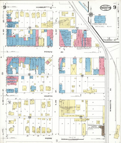 Sanborn Fire Insurance Map from Manhattan, Riley County, Kansas (1923), Sheet #0009 - Complete Map Set gallery image, historic Sanborn map, vintage wall art, Kansas Kansas