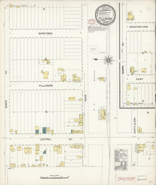 Sanborn Fire Insurance Map from Fillmore, Ventura County, California (1895), Sheet #0001 - Historic Sanborn Fire Insurance Map Print, vintage old map wall art, antique decor, genealogy gift, California California map